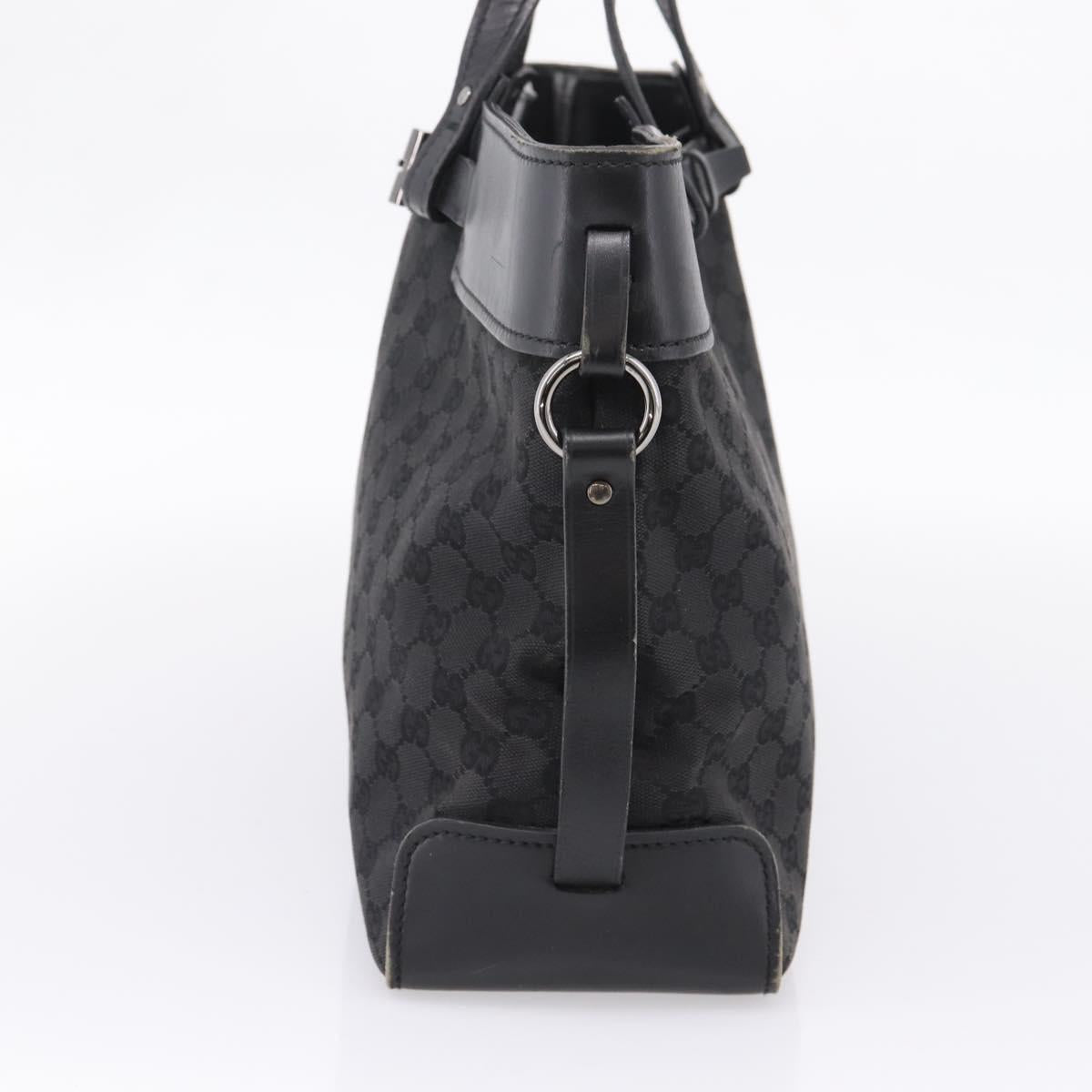 GUCCI GG Canvas Hand Bag Leather Black Silver 106251 Auth BA15859