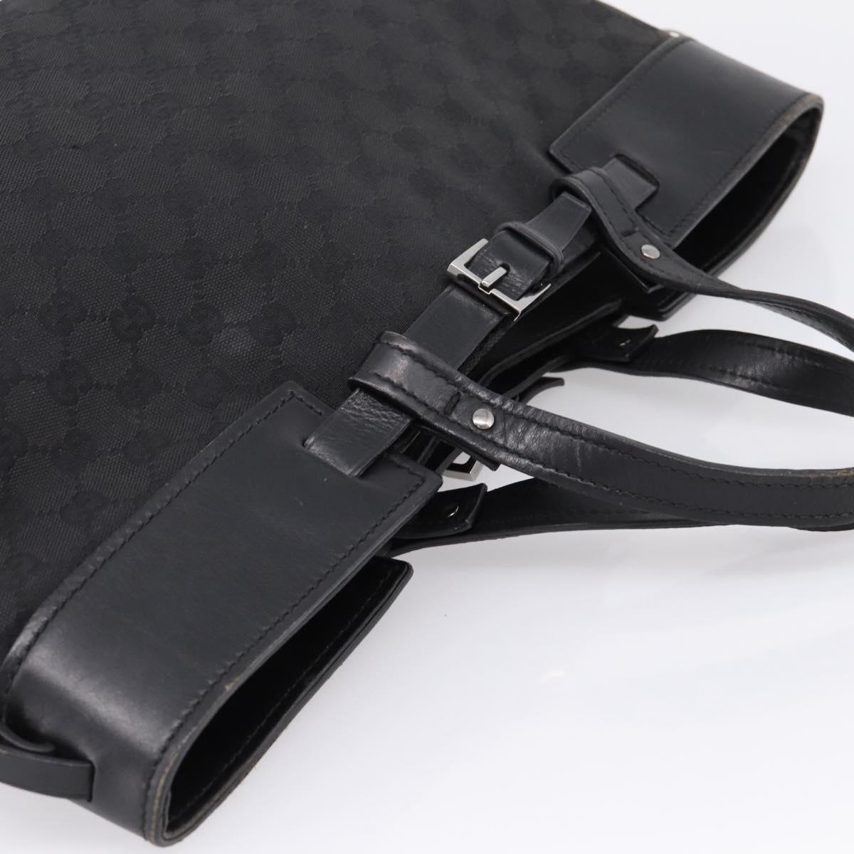GUCCI GG Canvas Hand Bag Leather Black Silver 106251 Auth BA15859