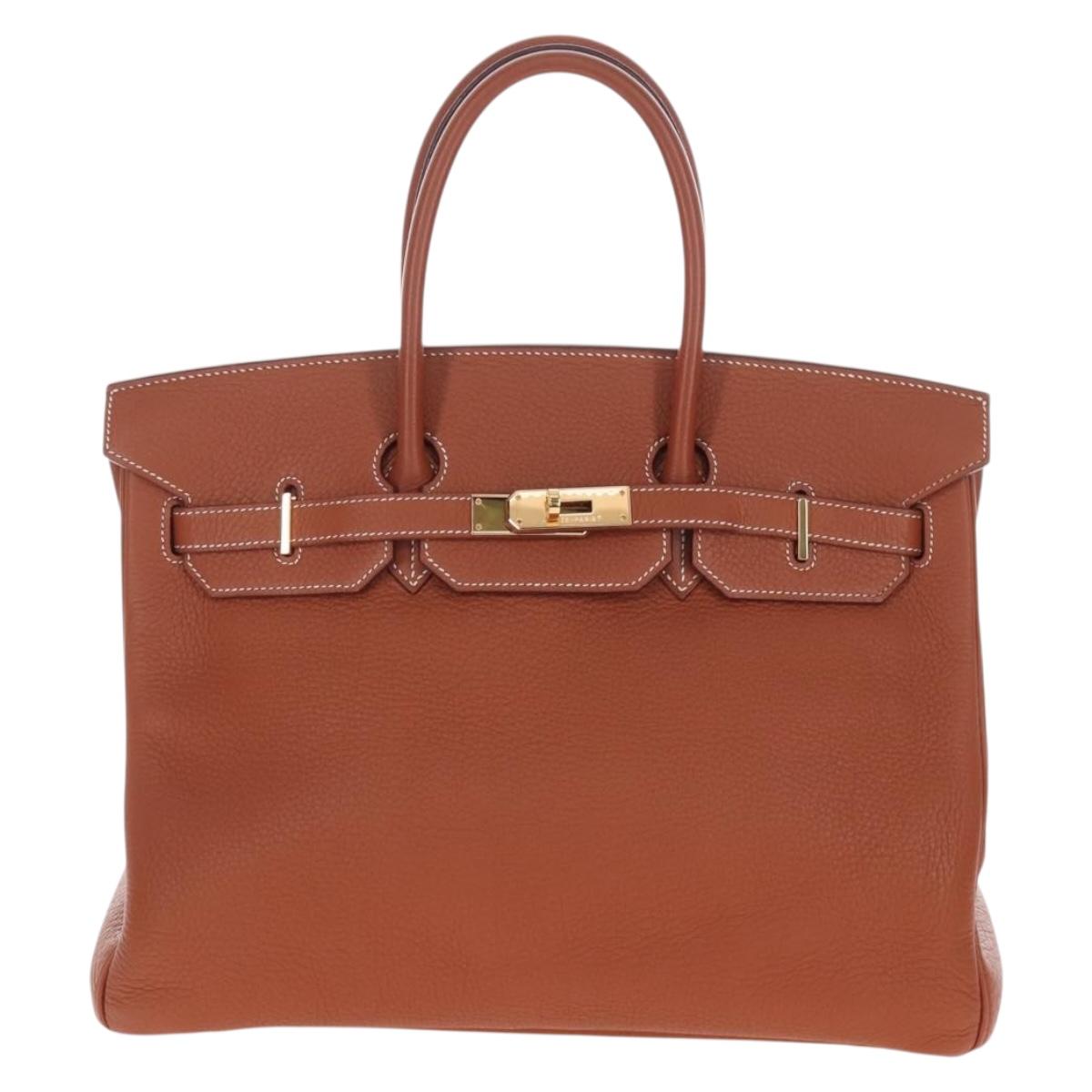 HERMES Birkin 35 Hand Bag Taurillon Leather Brown Gold Auth BA15860SM