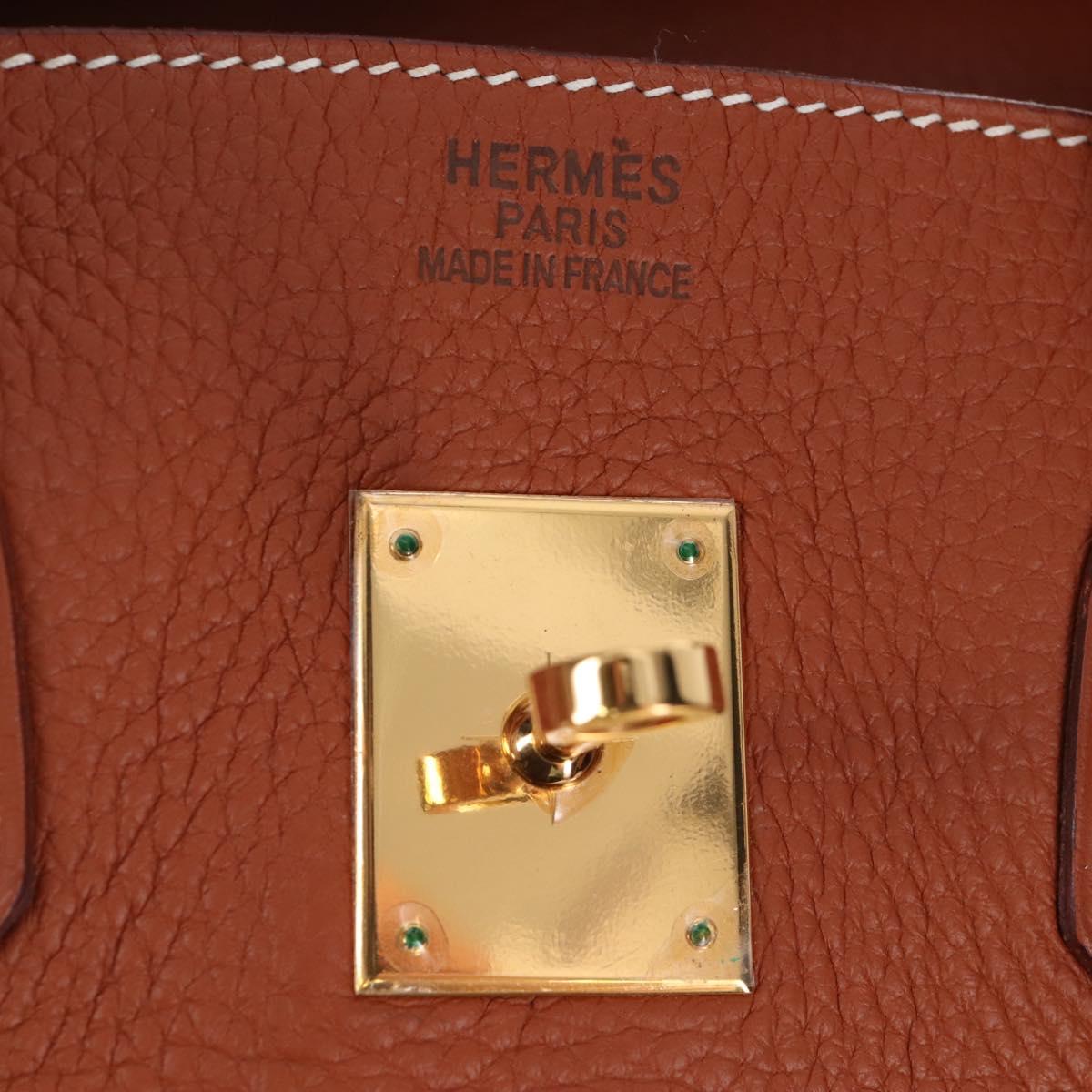 HERMES Birkin 35 Hand Bag Taurillon Leather Brown Gold Auth BA15860SM