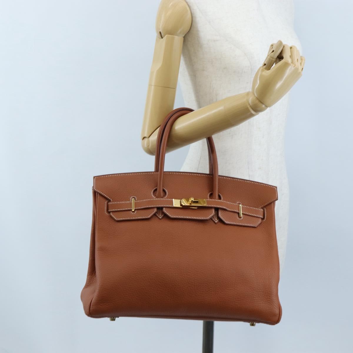 HERMES Birkin 35 Hand Bag Taurillon Leather Brown Gold Auth BA15860SM