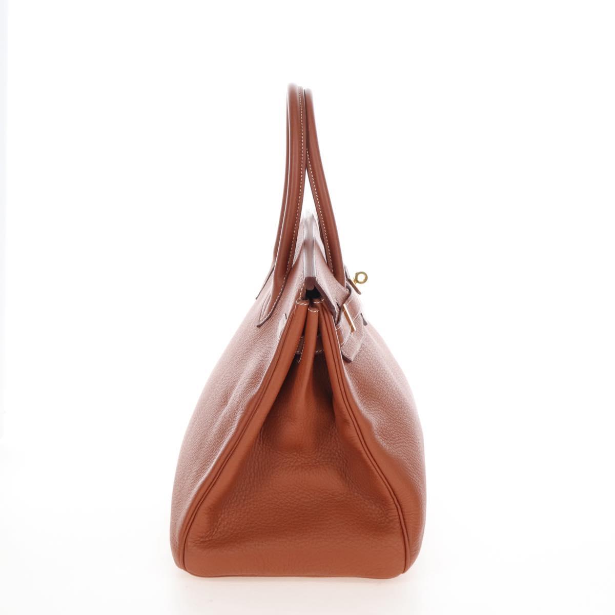 HERMES Birkin 35 Hand Bag Taurillon Leather Brown Gold Auth BA15860SM