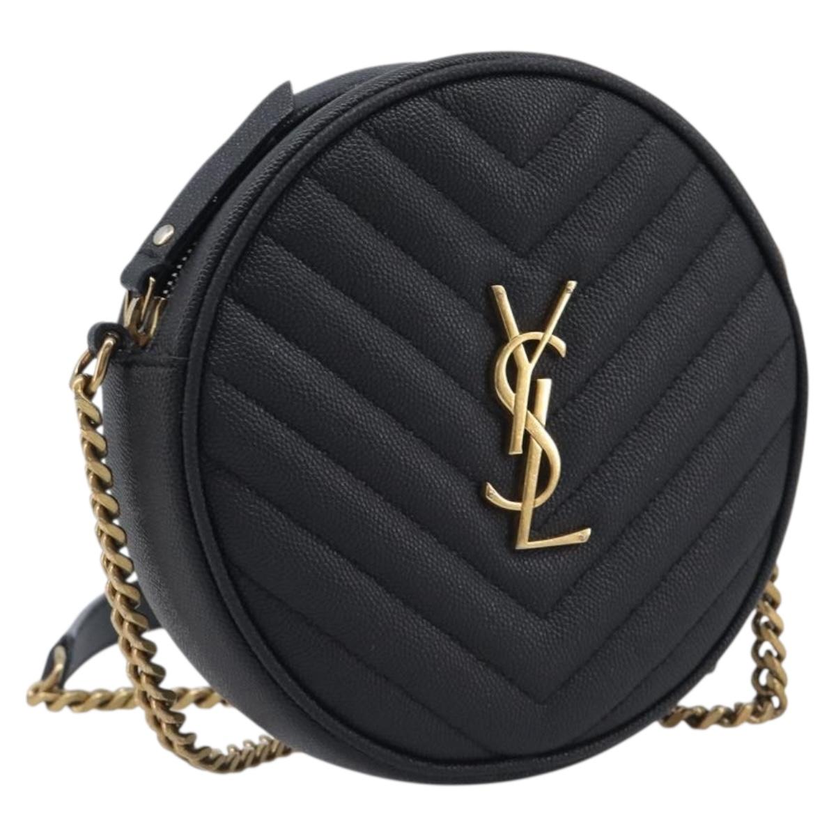 Saint Laurent Chain Shoulder Bag Leather Black Gold Auth BA15866M