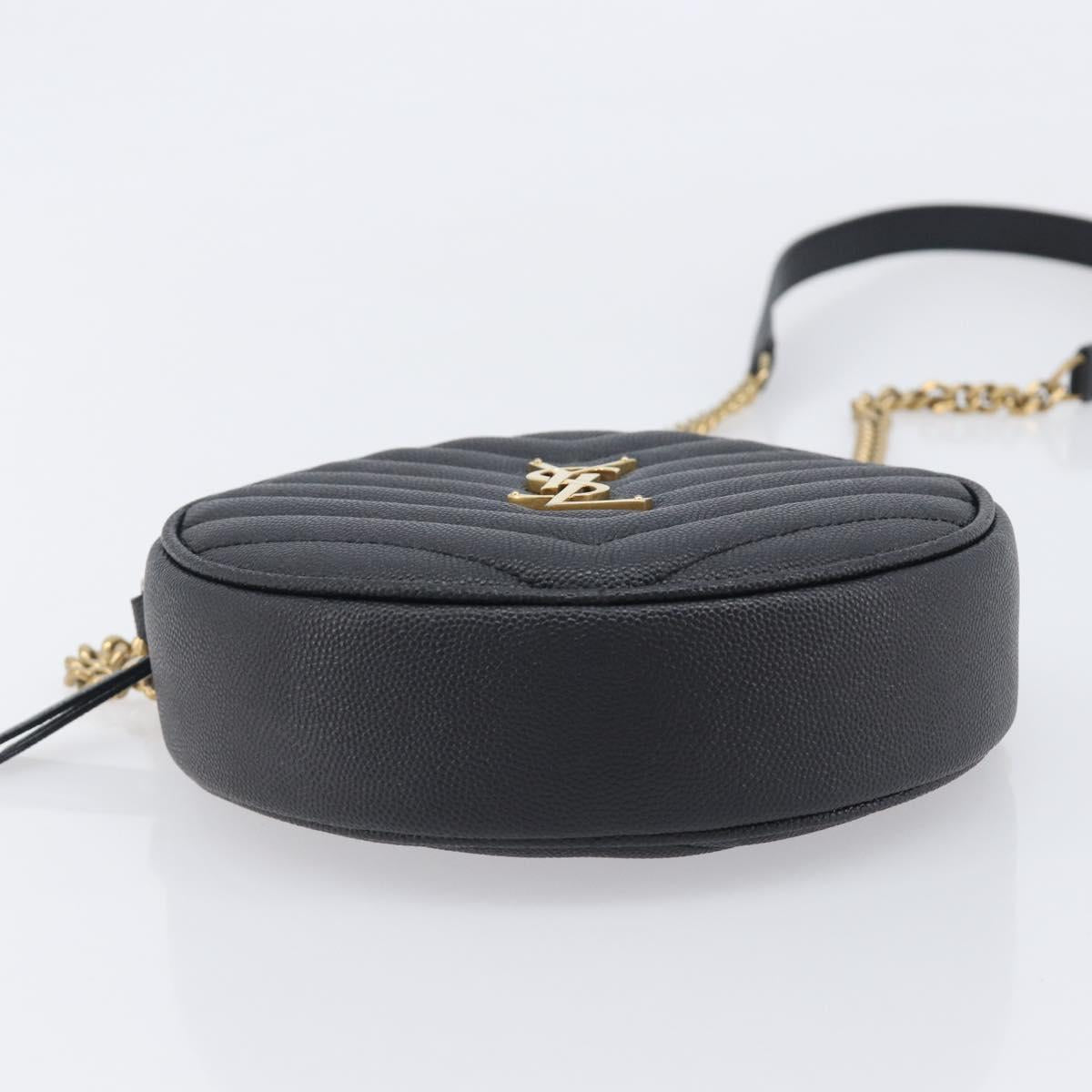 Saint Laurent Chain Shoulder Bag Leather Black Gold Auth BA15866M
