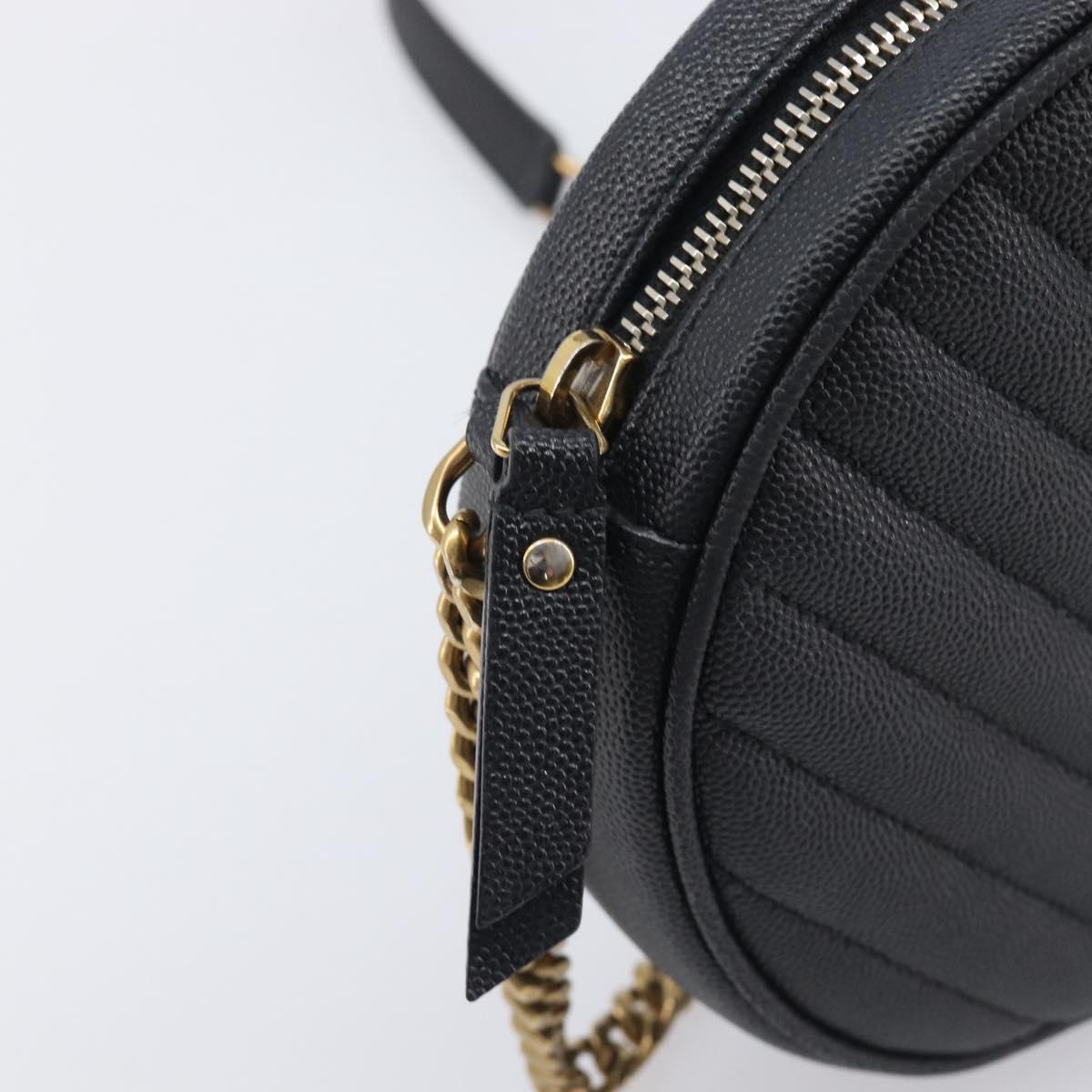 Saint Laurent Chain Shoulder Bag Leather Black Gold Auth BA15866M