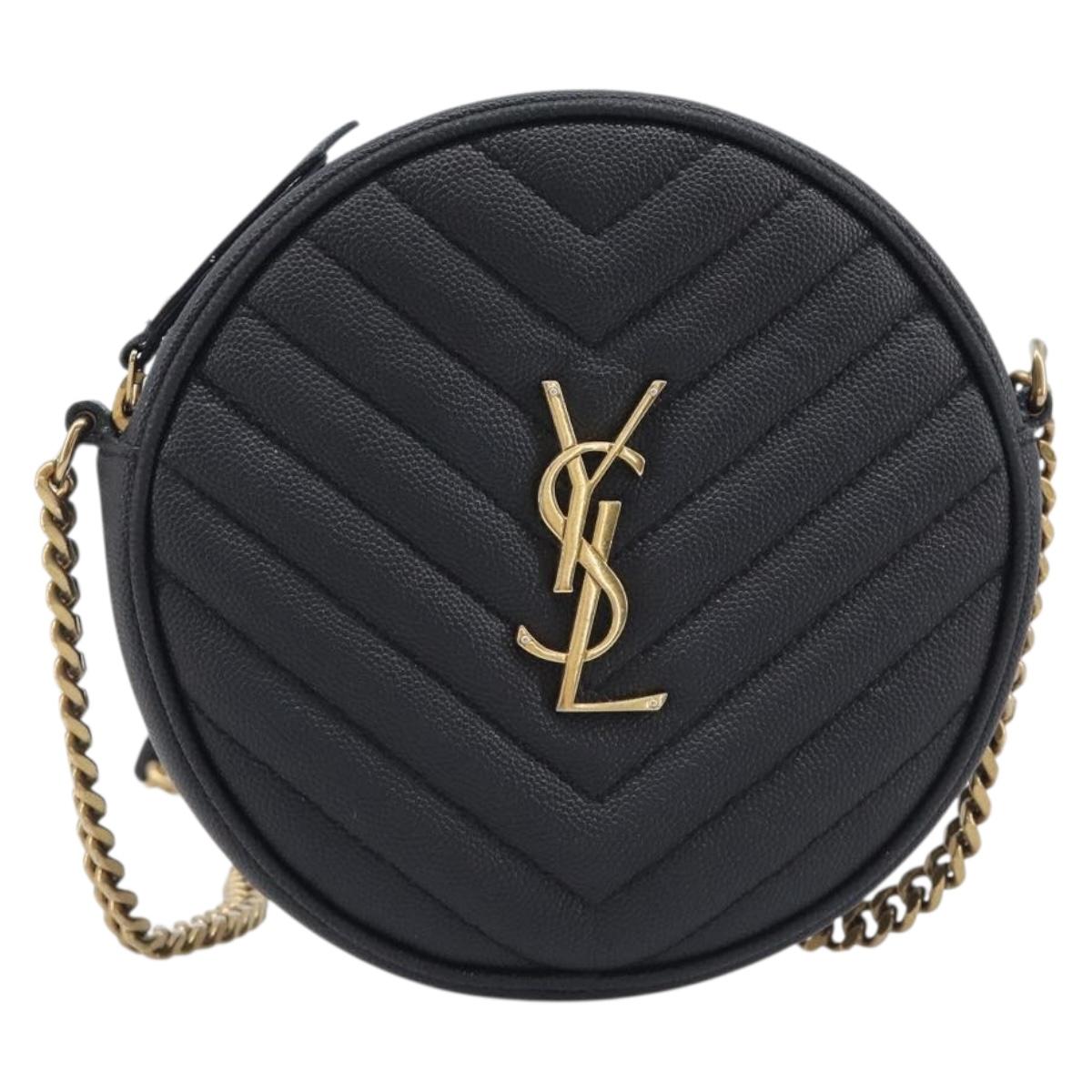 Saint Laurent Chain Shoulder Bag Leather Black Gold Auth BA15866M