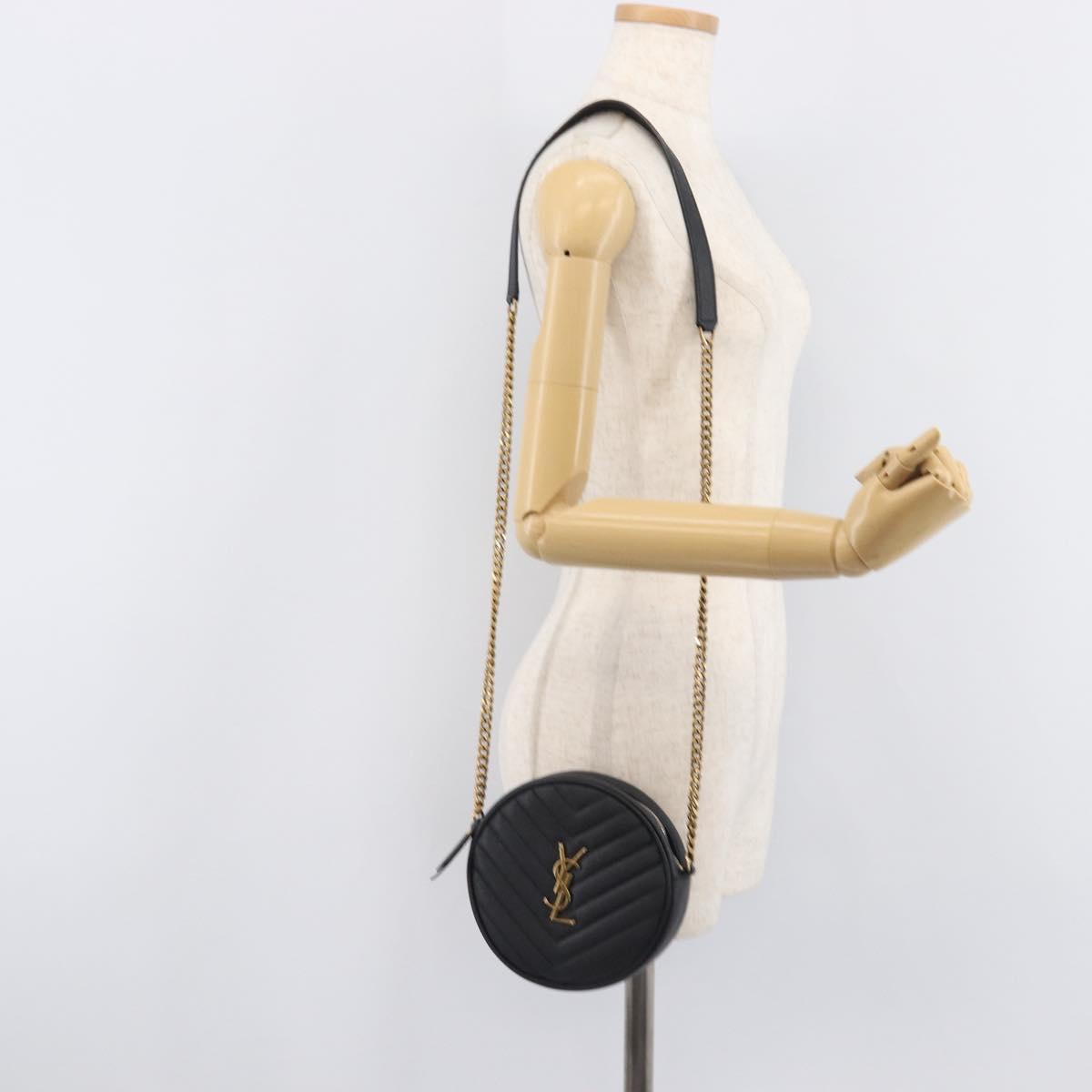 Saint Laurent Chain Shoulder Bag Leather Black Gold Auth BA15866M