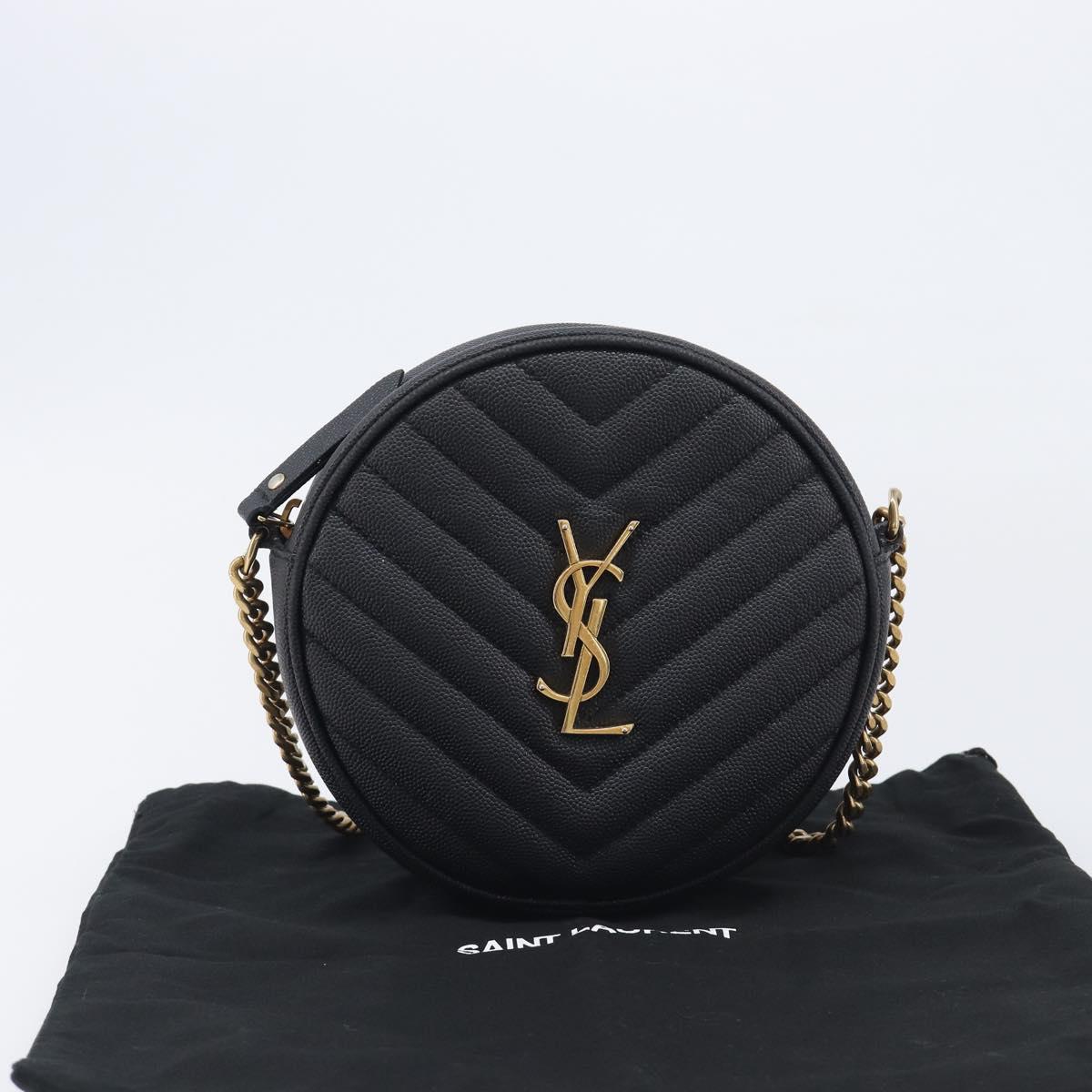 Saint Laurent Chain Shoulder Bag Leather Black Gold Auth BA15866M