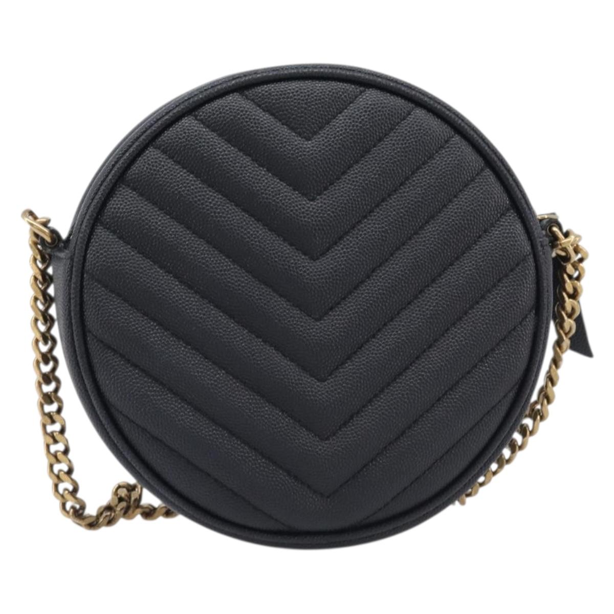 Saint Laurent Chain Shoulder Bag Leather Black Gold Auth BA15866M