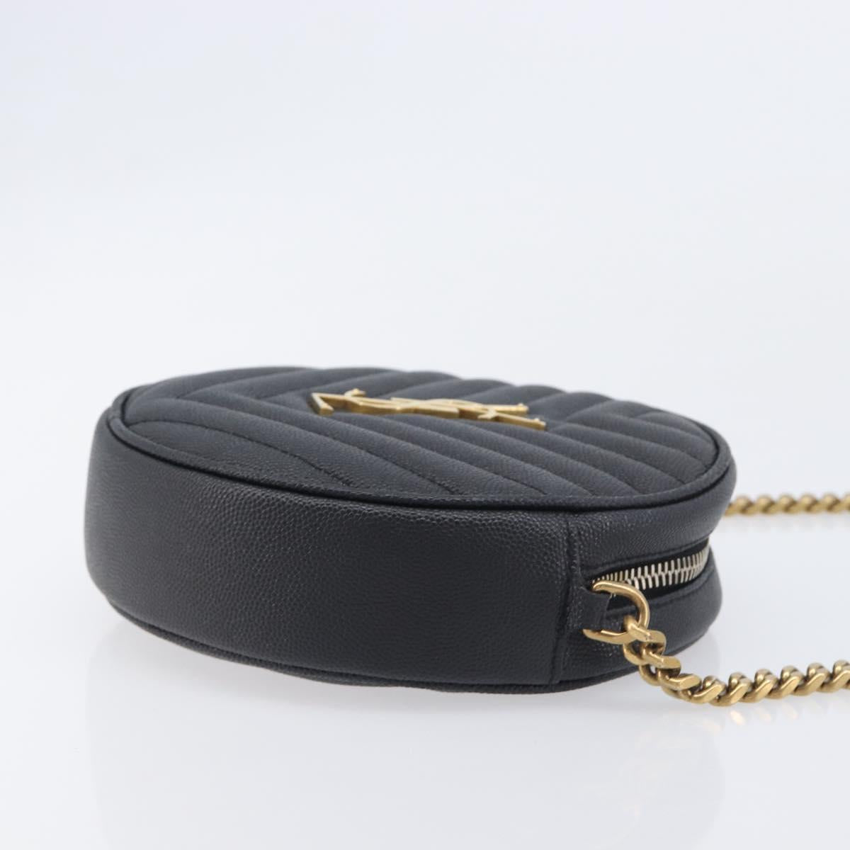 Saint Laurent Chain Shoulder Bag Leather Black Gold Auth BA15866M
