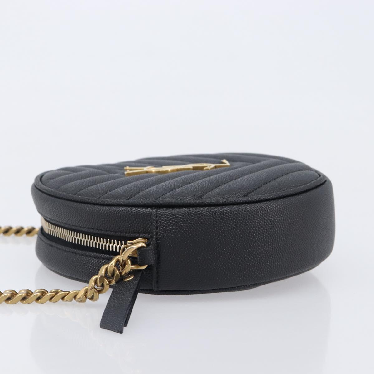 Saint Laurent Chain Shoulder Bag Leather Black Gold Auth BA15866M