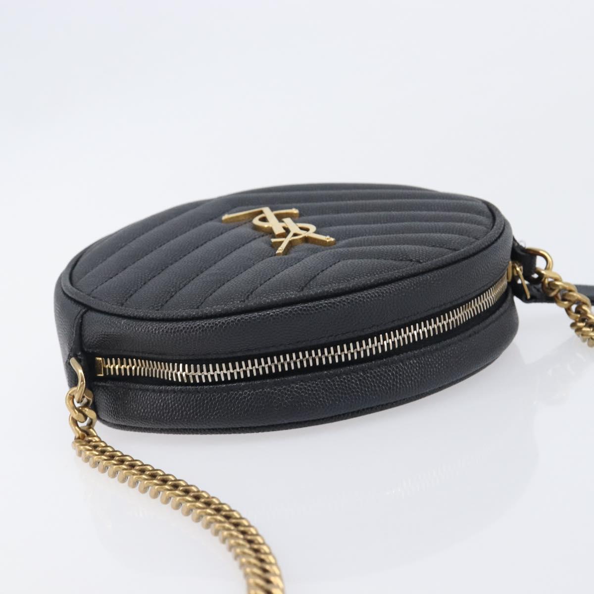 Saint Laurent Chain Shoulder Bag Leather Black Gold Auth BA15866M