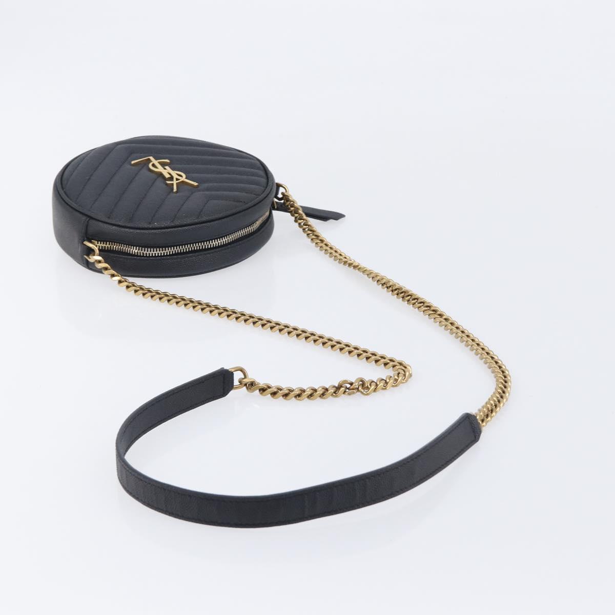 Saint Laurent Chain Shoulder Bag Leather Black Gold Auth BA15866M