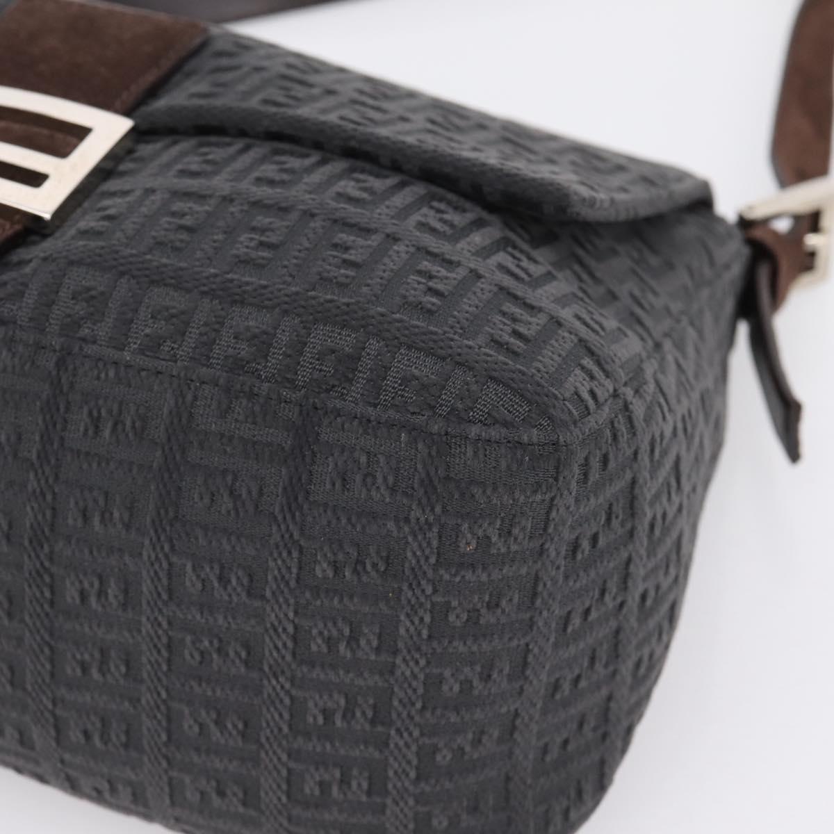 FENDI Zucchino Canvas Mamma Baguette Shoulder Bag Gray Silver Auth BA15868V