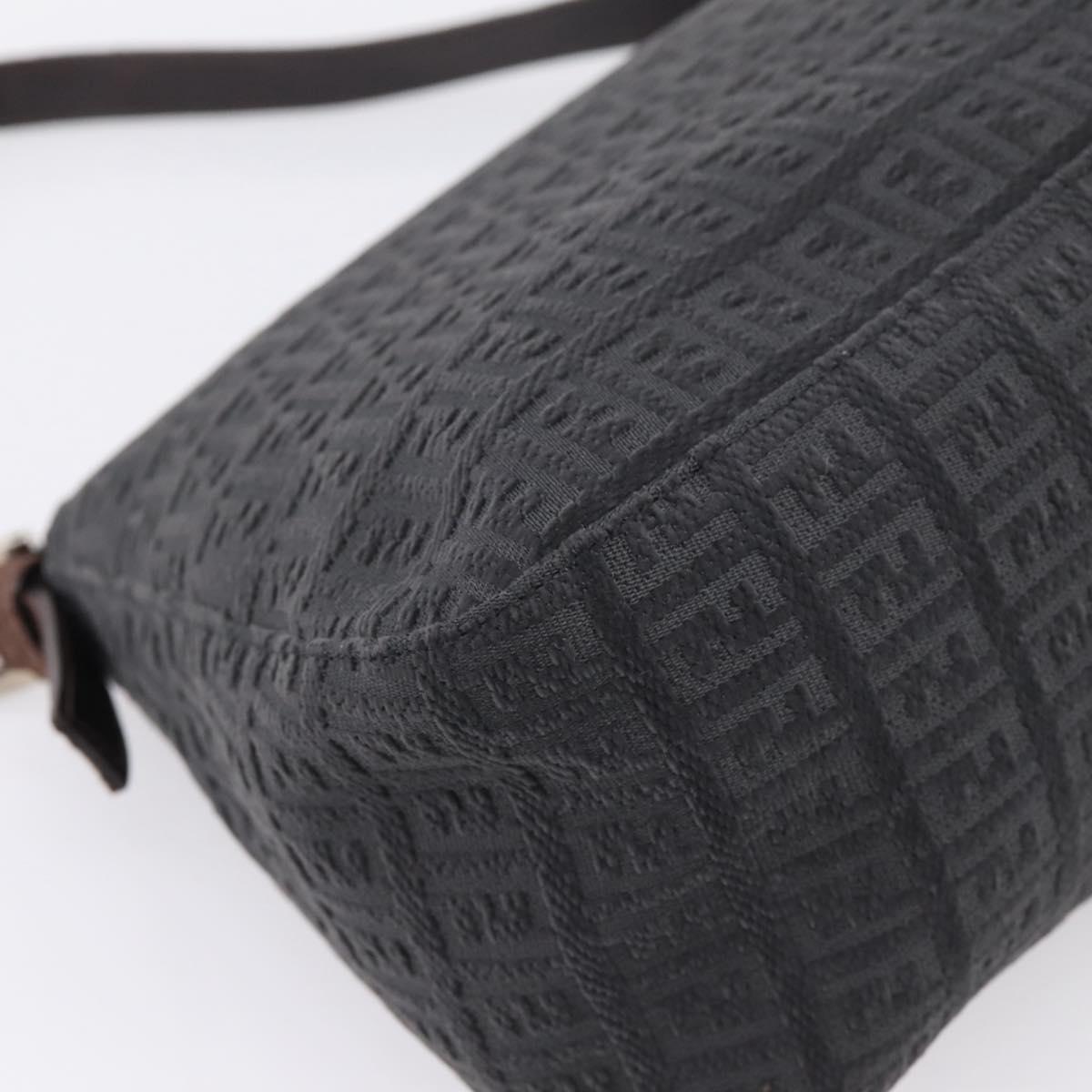 FENDI Zucchino Canvas Mamma Baguette Shoulder Bag Gray Silver Auth BA15868V