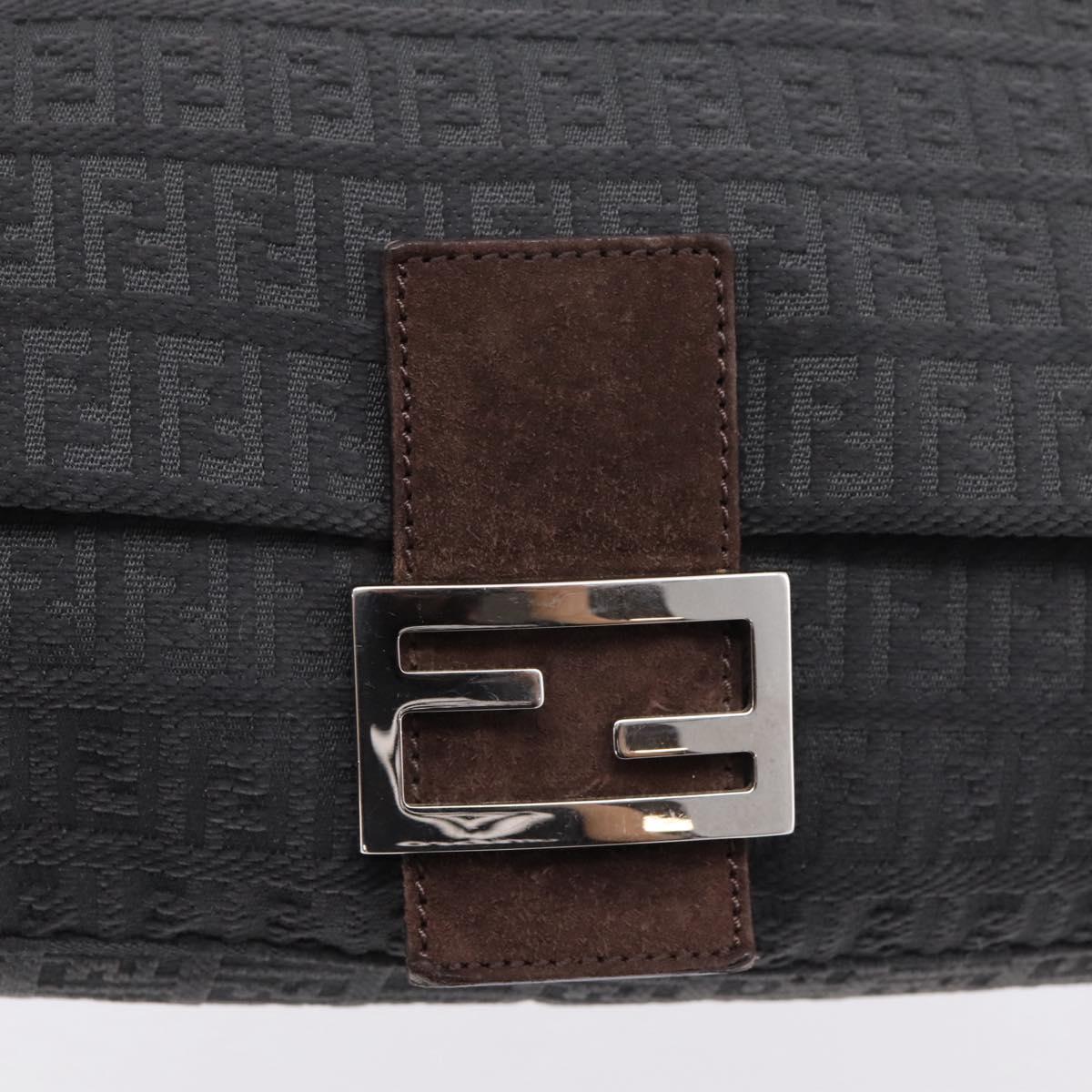 FENDI Zucchino Canvas Mamma Baguette Shoulder Bag Gray Silver Auth BA15868V