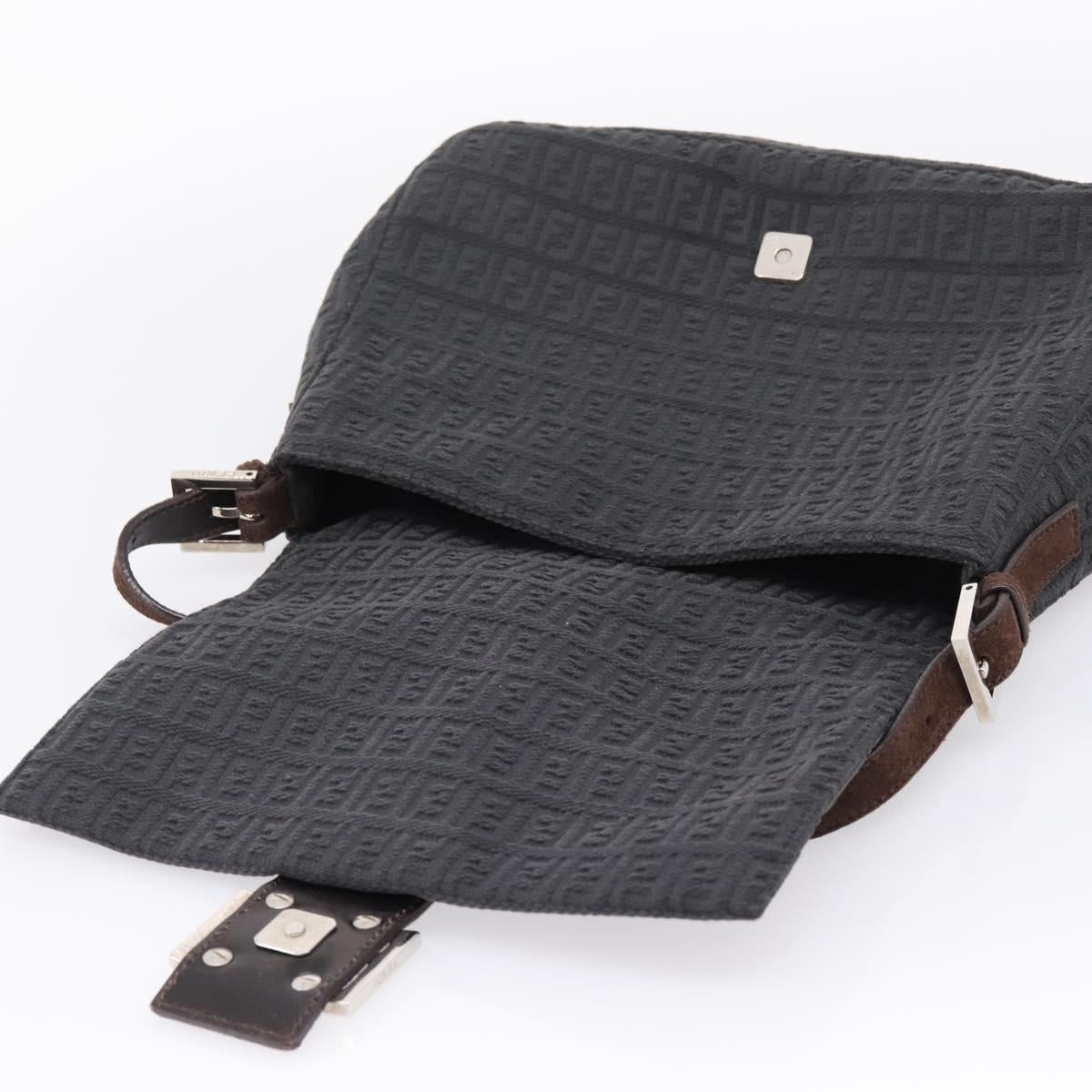 FENDI Zucchino Canvas Mamma Baguette Shoulder Bag Gray Silver Auth BA15868V