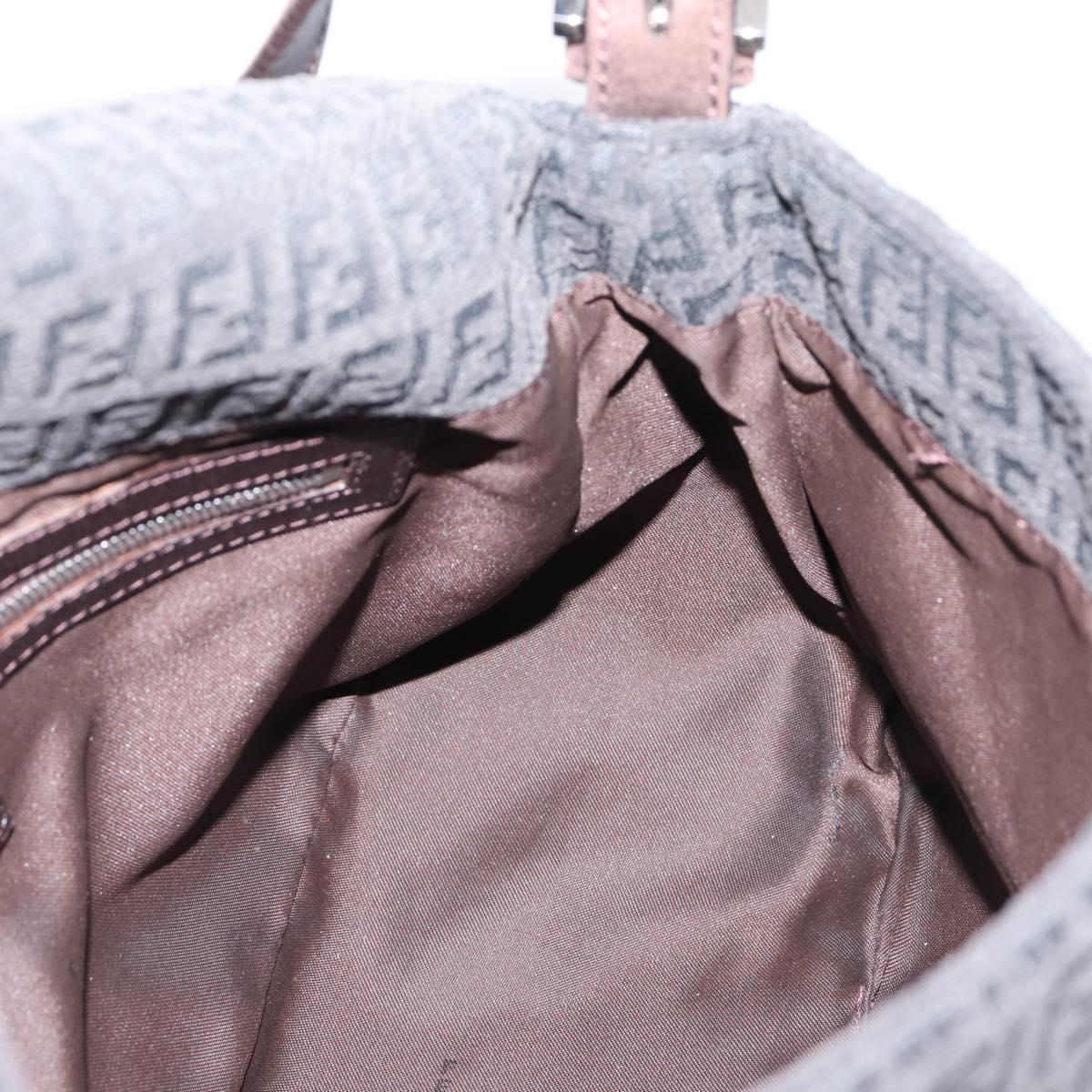 FENDI Zucchino Canvas Mamma Baguette Shoulder Bag Gray Silver Auth BA15868V