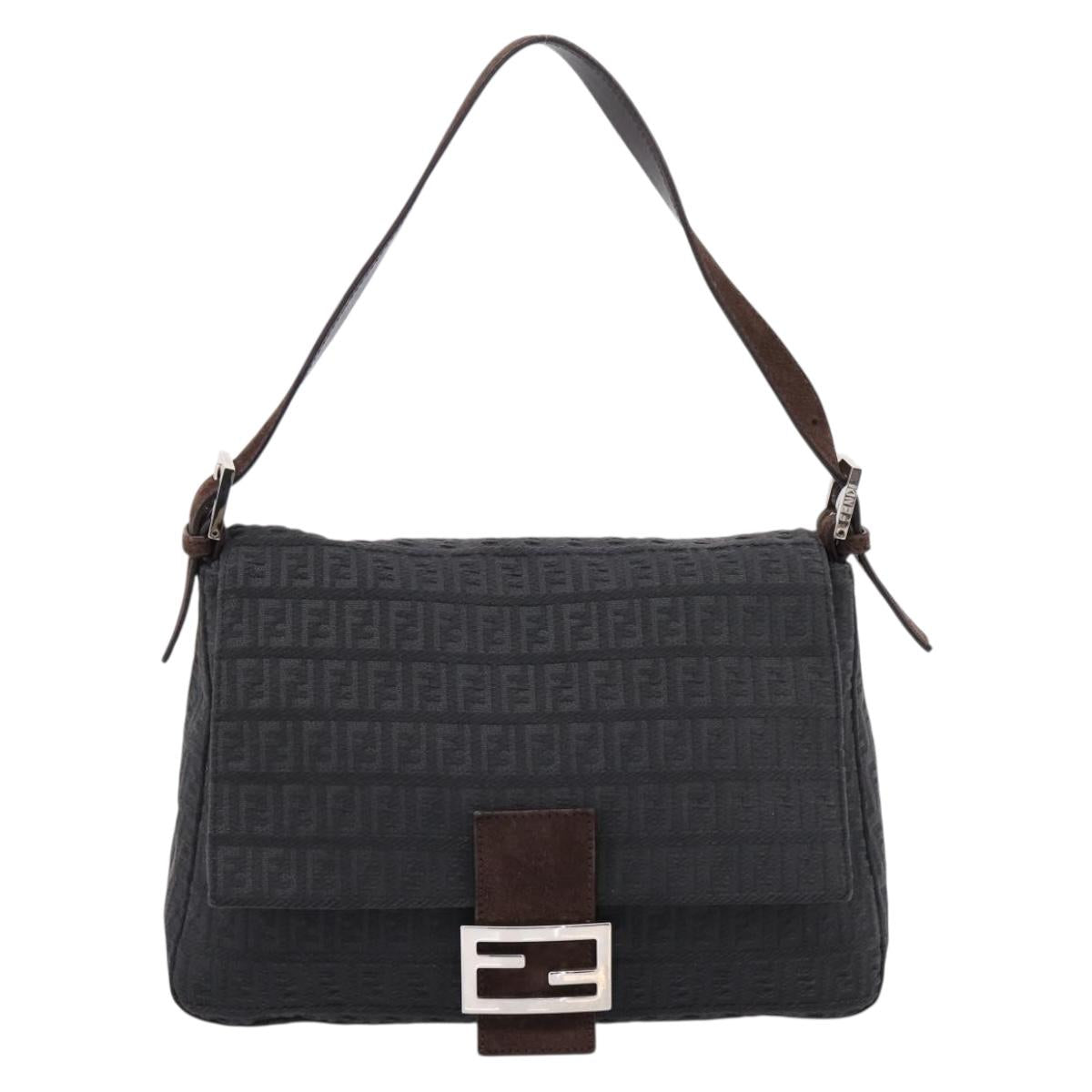 FENDI Zucchino Canvas Mamma Baguette Shoulder Bag Gray Silver Auth BA15868V