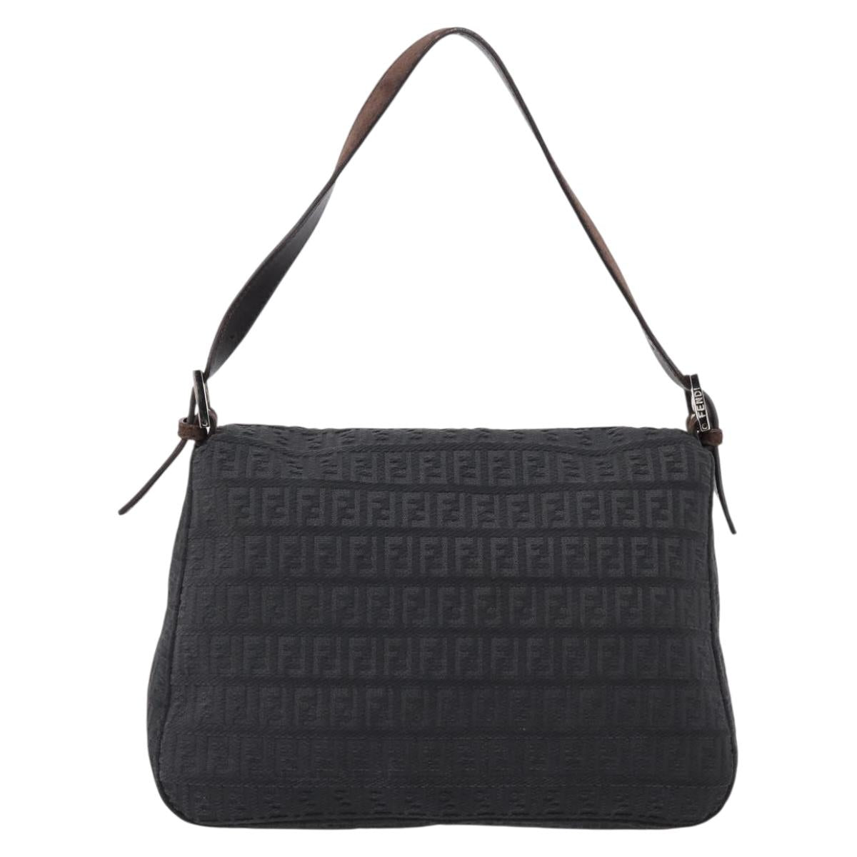 FENDI Zucchino Canvas Mamma Baguette Shoulder Bag Gray Silver Auth BA15868V