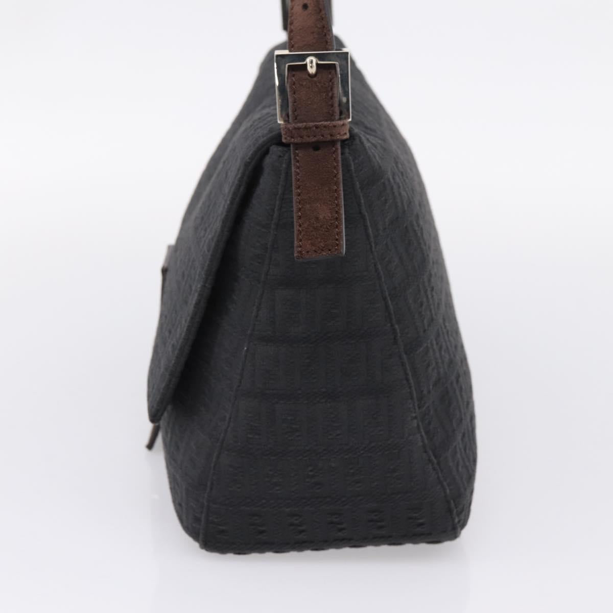 FENDI Zucchino Canvas Mamma Baguette Shoulder Bag Gray Silver Auth BA15868V