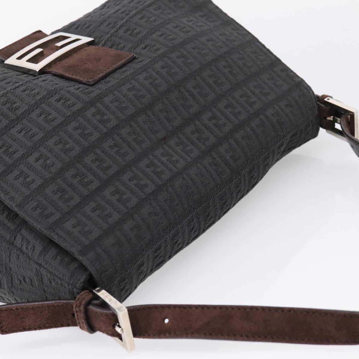 FENDI Zucchino Canvas Mamma Baguette Shoulder Bag Gray Silver Auth BA15868V