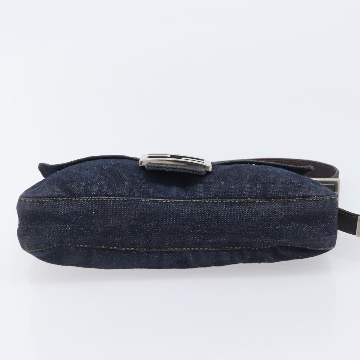 FENDI Mamma Baguette Shoulder Bag Denim Blue Silver Auth BA15869V
