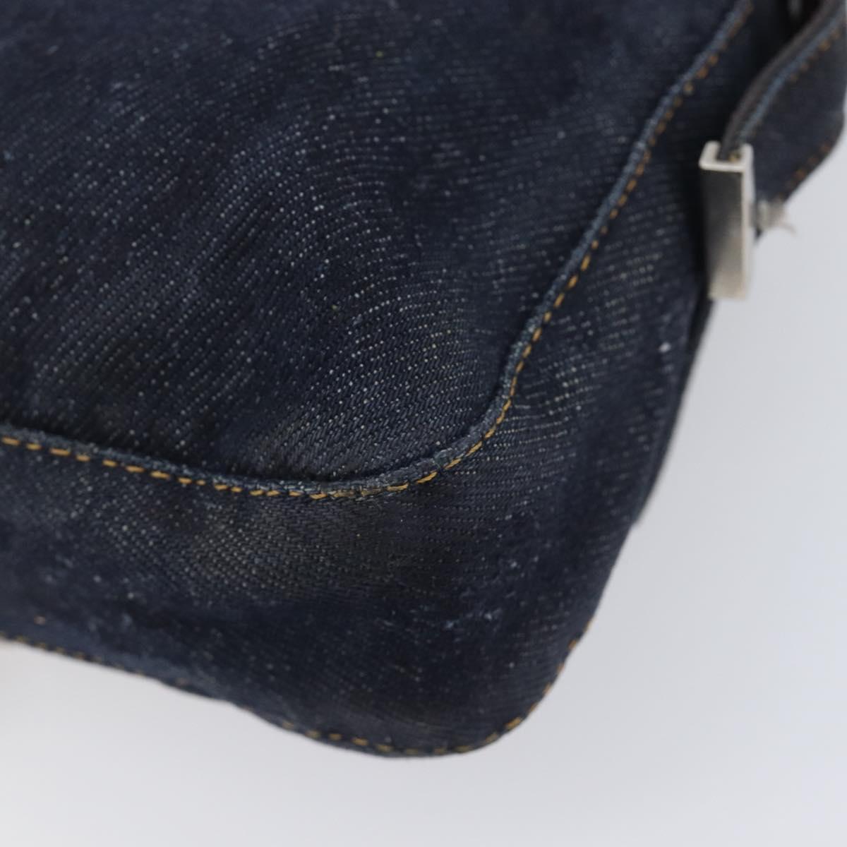 FENDI Mamma Baguette Shoulder Bag Denim Blue Silver Auth BA15869V