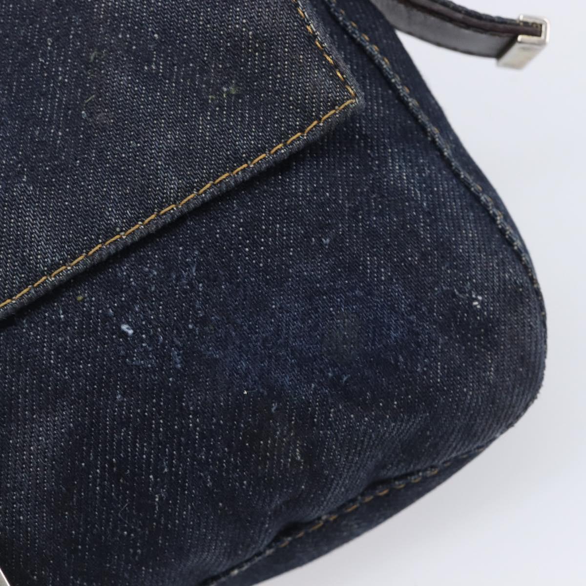 FENDI Mamma Baguette Shoulder Bag Denim Blue Silver Auth BA15869V