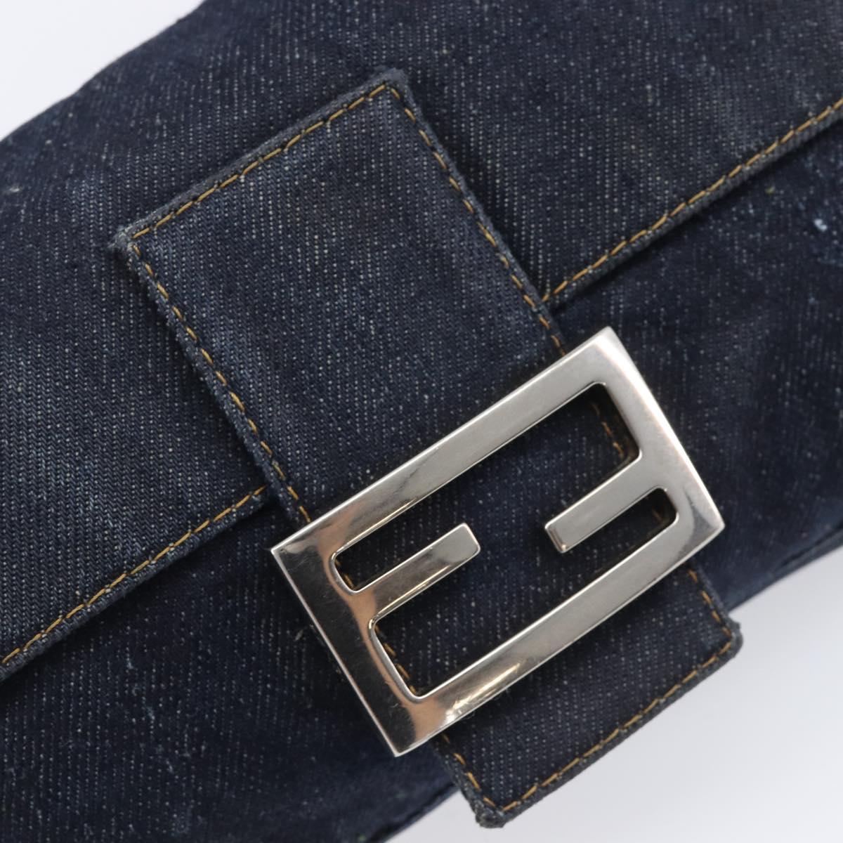FENDI Mamma Baguette Shoulder Bag Denim Blue Silver Auth BA15869V