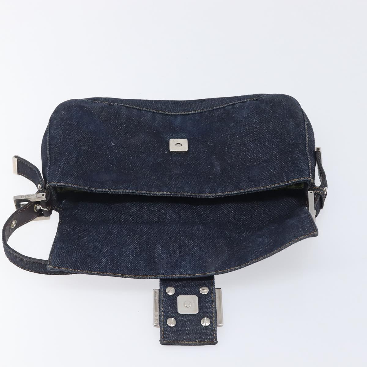 FENDI Mamma Baguette Shoulder Bag Denim Blue Silver Auth BA15869V