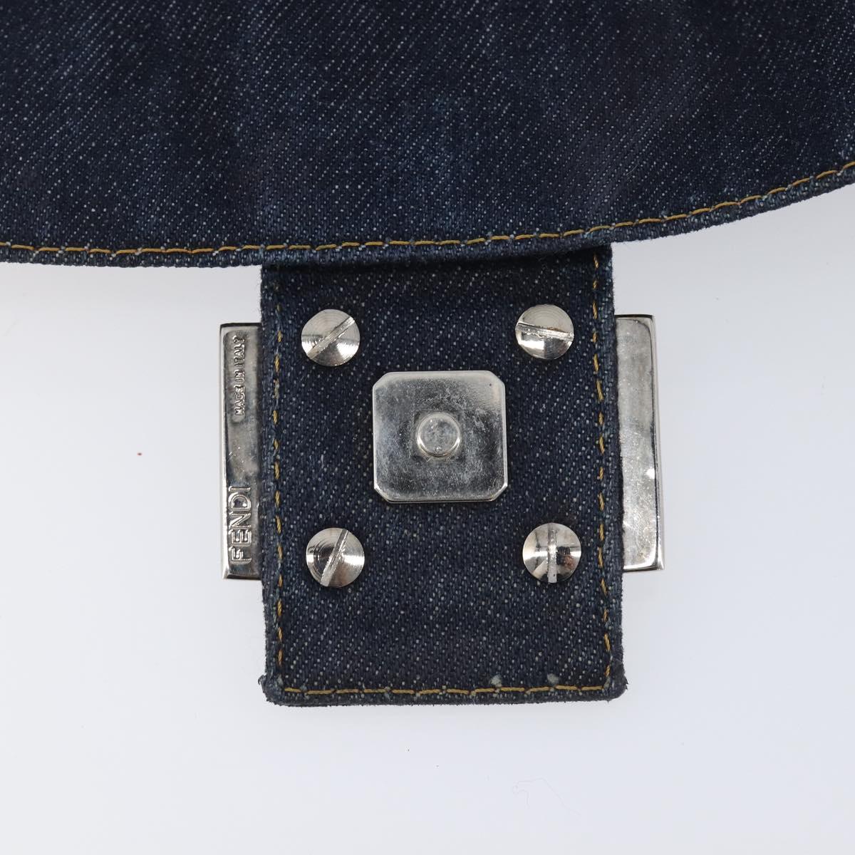 FENDI Mamma Baguette Shoulder Bag Denim Blue Silver Auth BA15869V