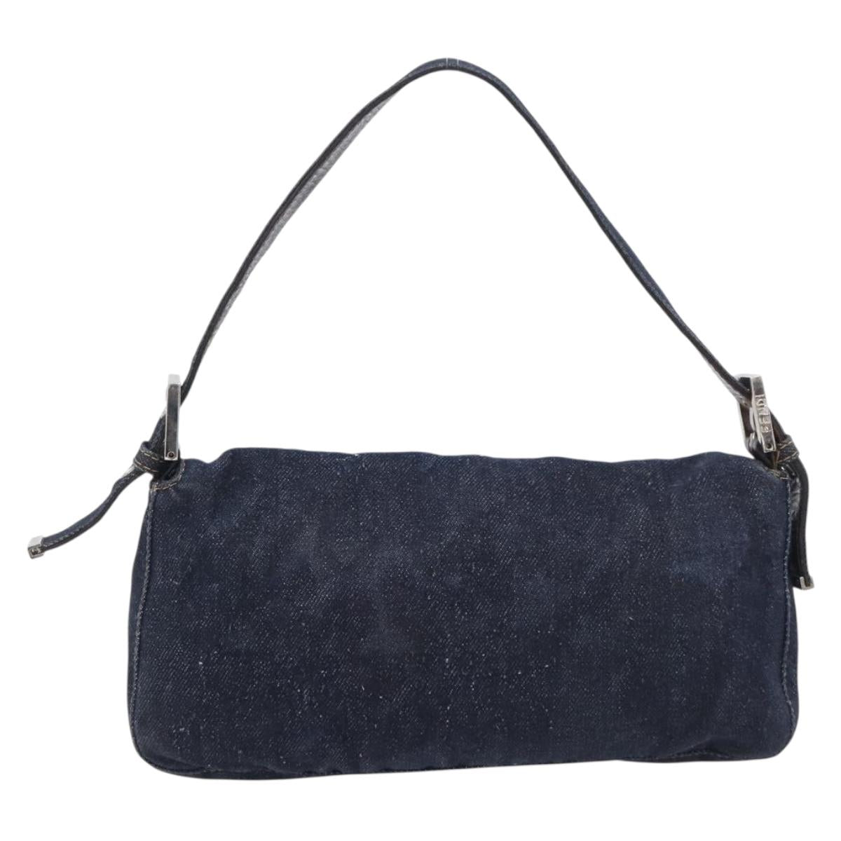 FENDI Mamma Baguette Shoulder Bag Denim Blue Silver Auth BA15869V