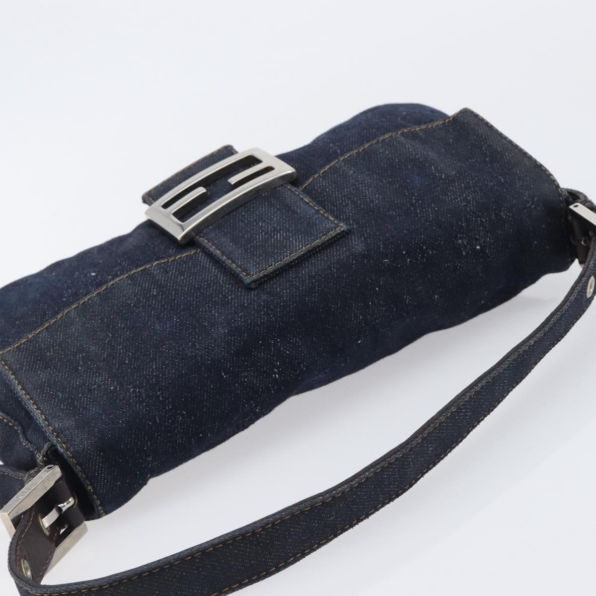FENDI Mamma Baguette Shoulder Bag Denim Blue Silver Auth BA15869V