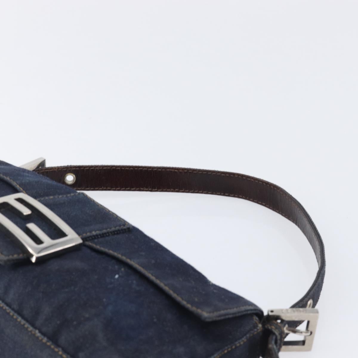 FENDI Mamma Baguette Shoulder Bag Denim Blue Silver Auth BA15869V