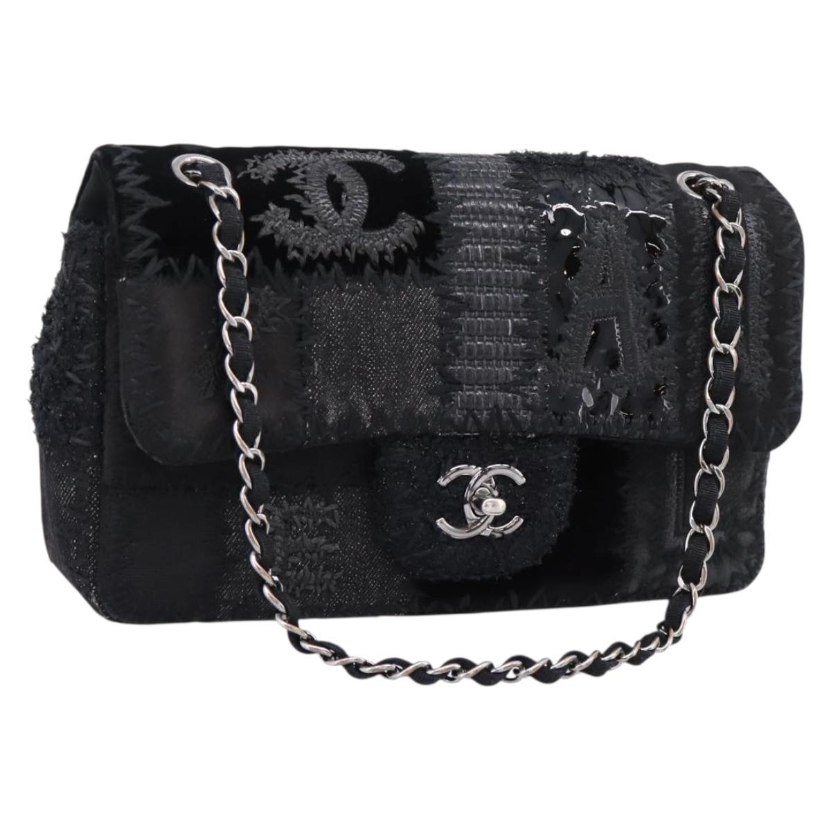 CHANEL Chain Shoulder Bag Denim Black Silver CC Auth BA15871SM