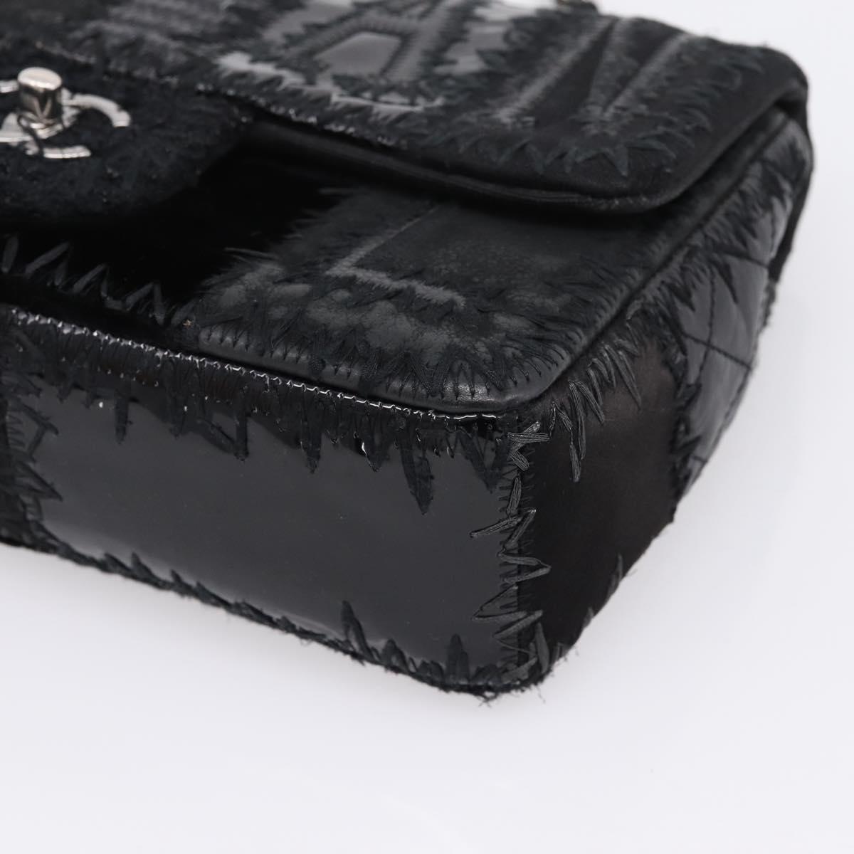 CHANEL Chain Shoulder Bag Denim Black Silver CC Auth BA15871SM