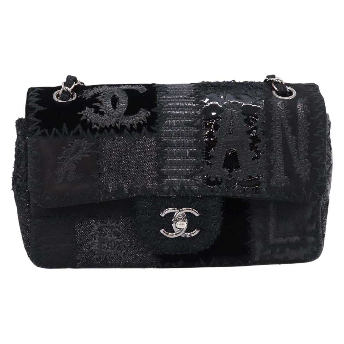 CHANEL Chain Shoulder Bag Denim Black Silver CC Auth BA15871SM