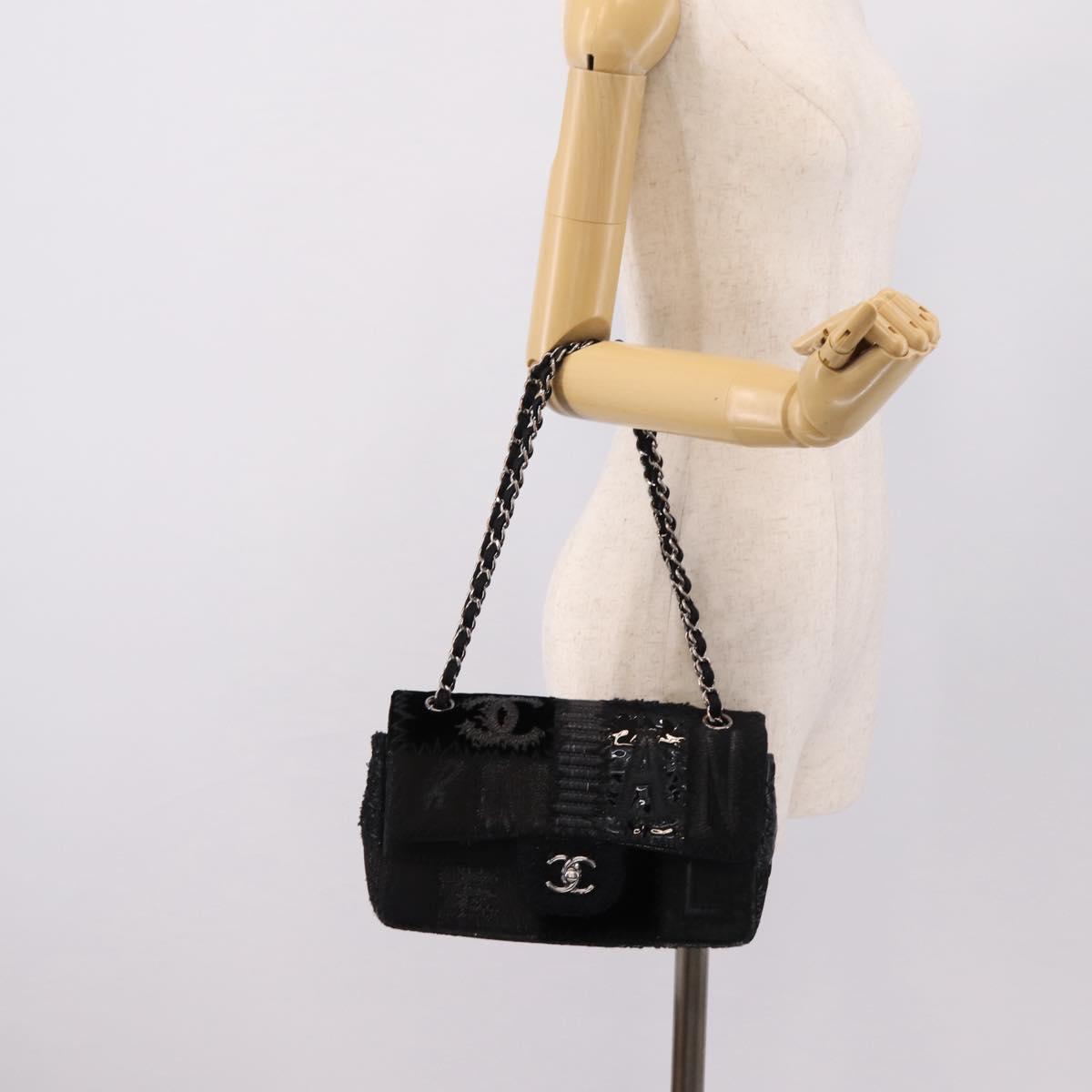 CHANEL Chain Shoulder Bag Denim Black Silver CC Auth BA15871SM