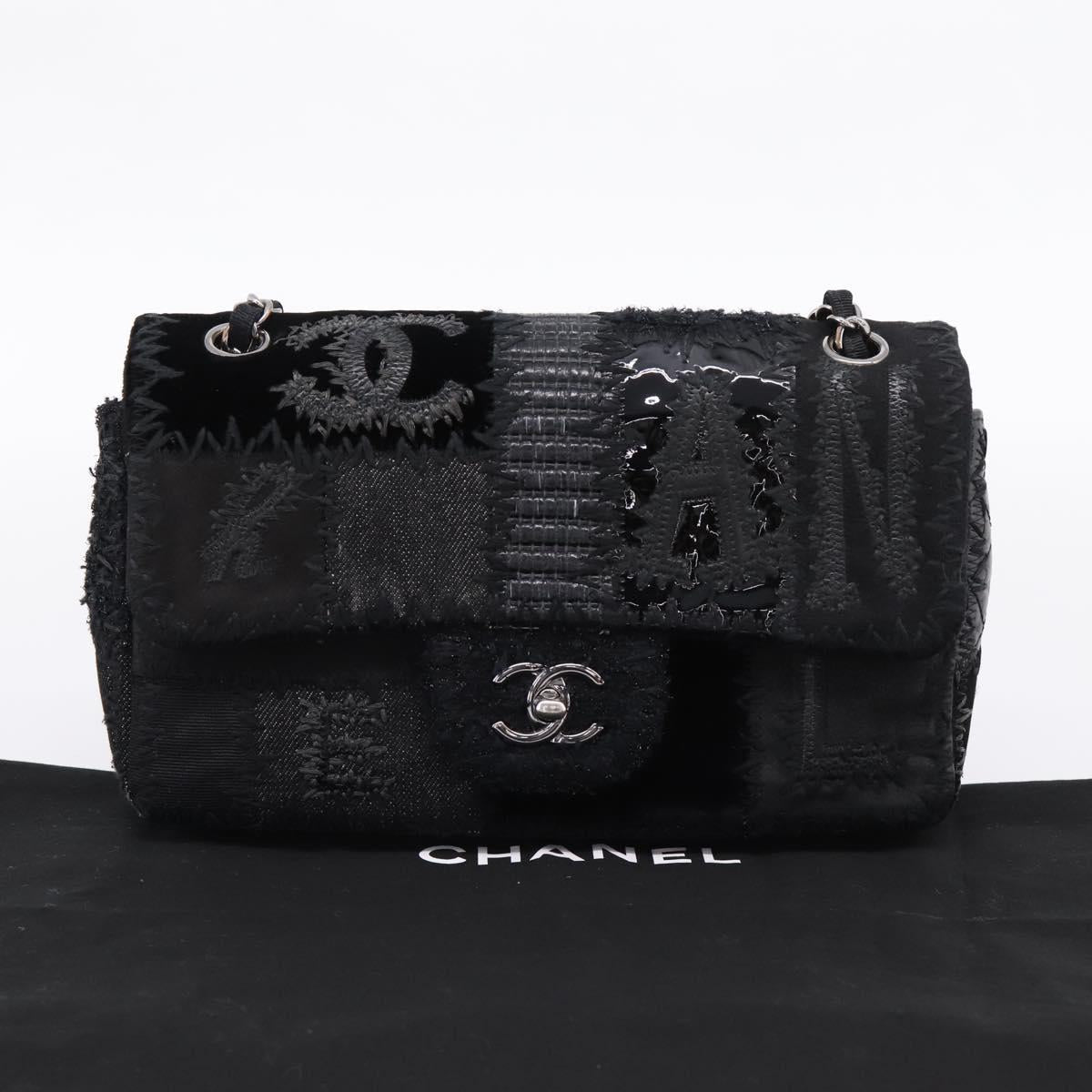 CHANEL Chain Shoulder Bag Denim Black Silver CC Auth BA15871SM