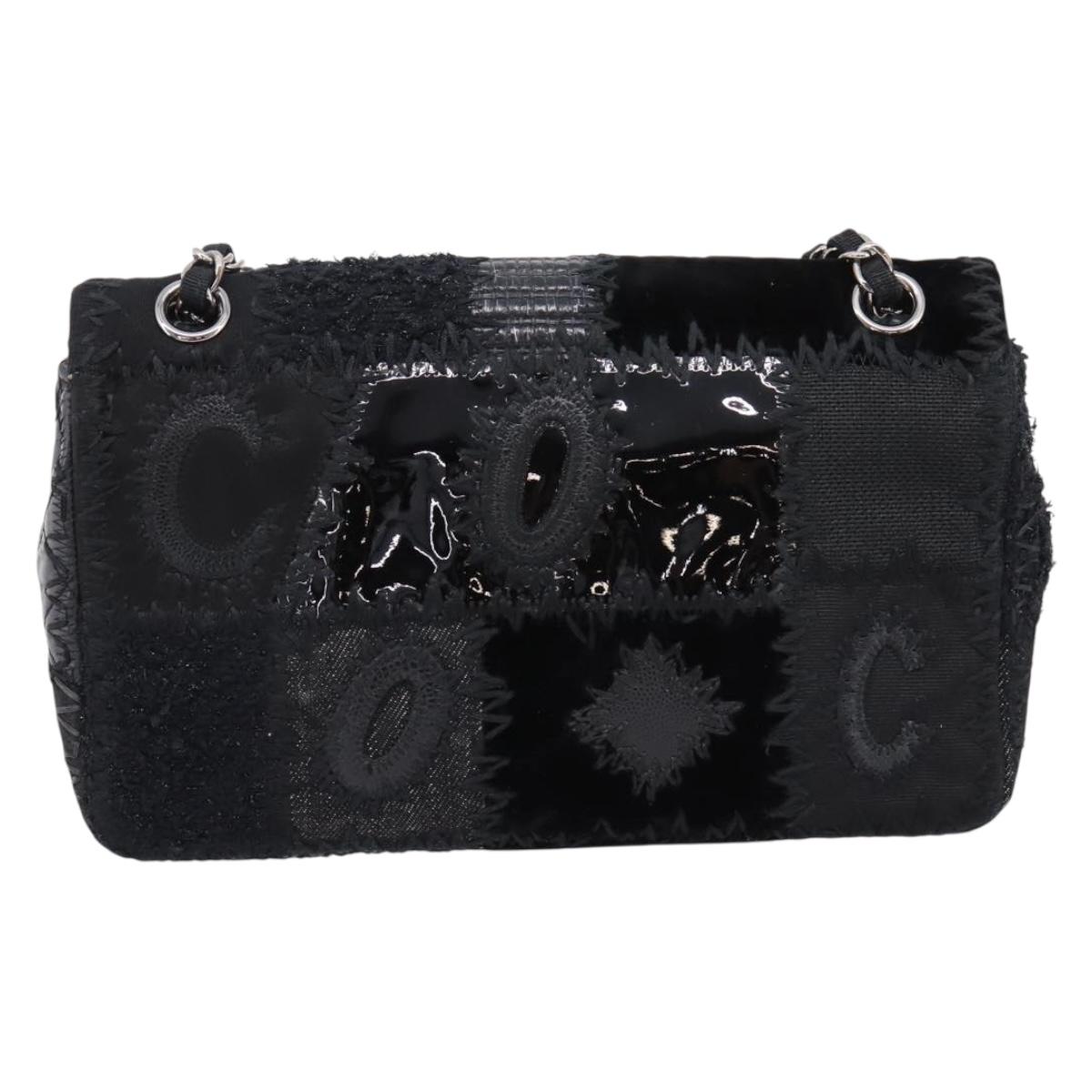 CHANEL Chain Shoulder Bag Denim Black Silver CC Auth BA15871SM