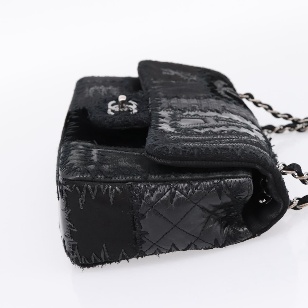 CHANEL Chain Shoulder Bag Denim Black Silver CC Auth BA15871SM
