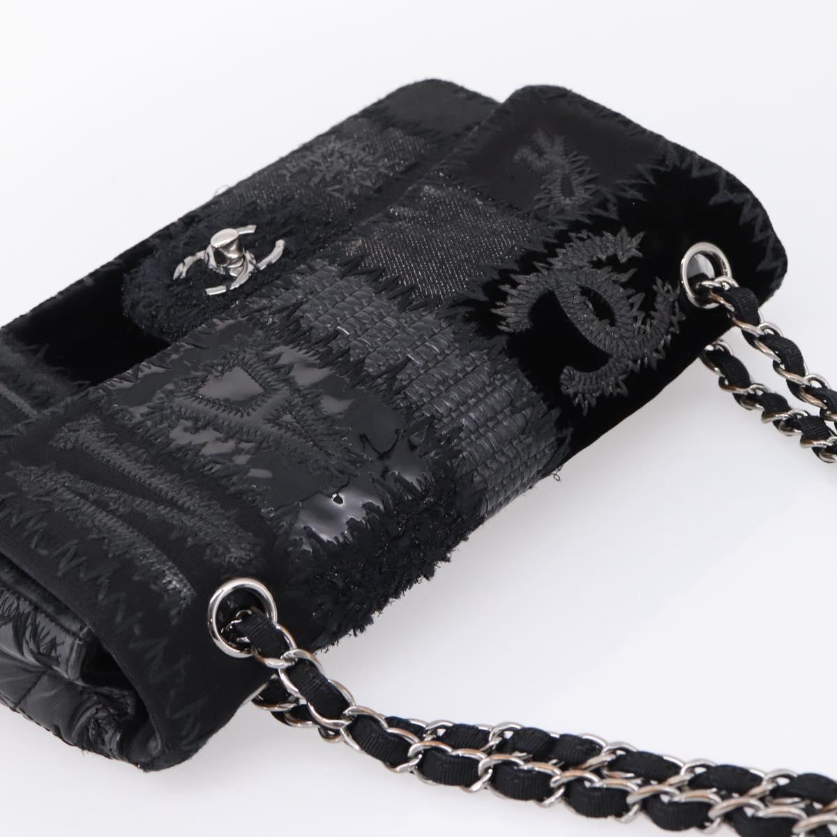 CHANEL Chain Shoulder Bag Denim Black Silver CC Auth BA15871SM