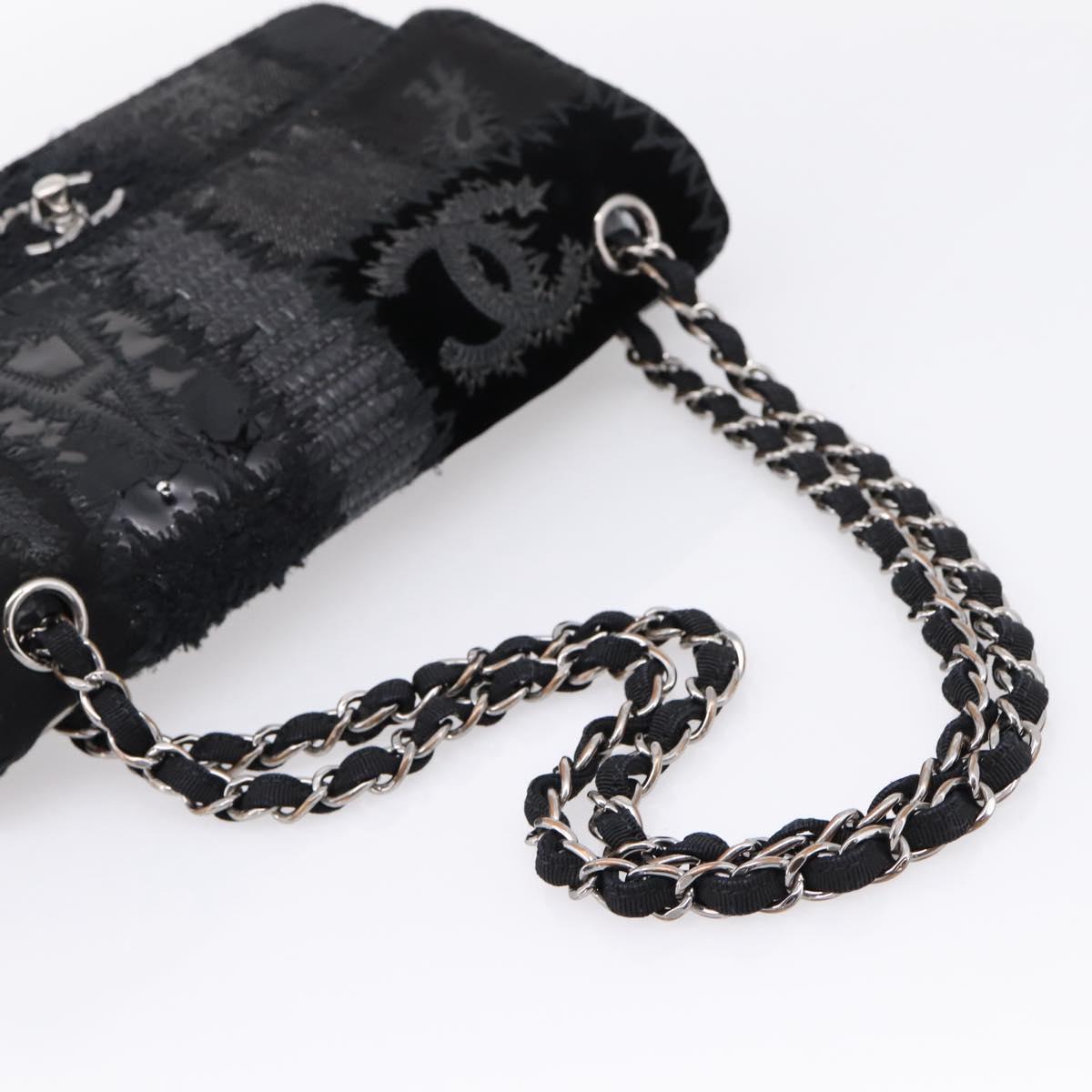 CHANEL Chain Shoulder Bag Denim Black Silver CC Auth BA15871SM