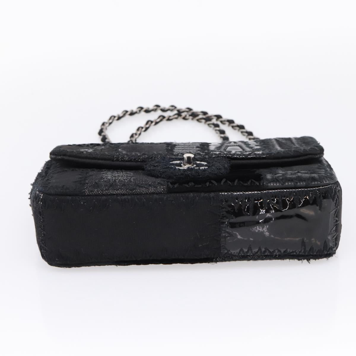 CHANEL Chain Shoulder Bag Denim Black Silver CC Auth BA15871SM