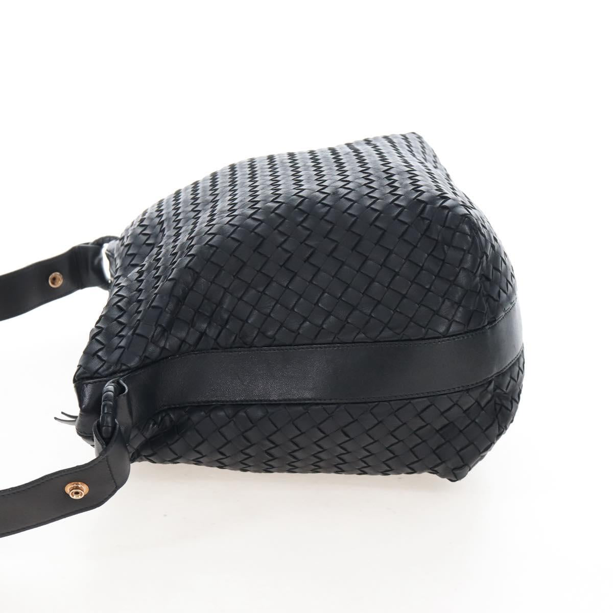 Bottega Veneta INTRECCIATO Shoulder Bag Leather Black Gold 115658 Auth BA15872