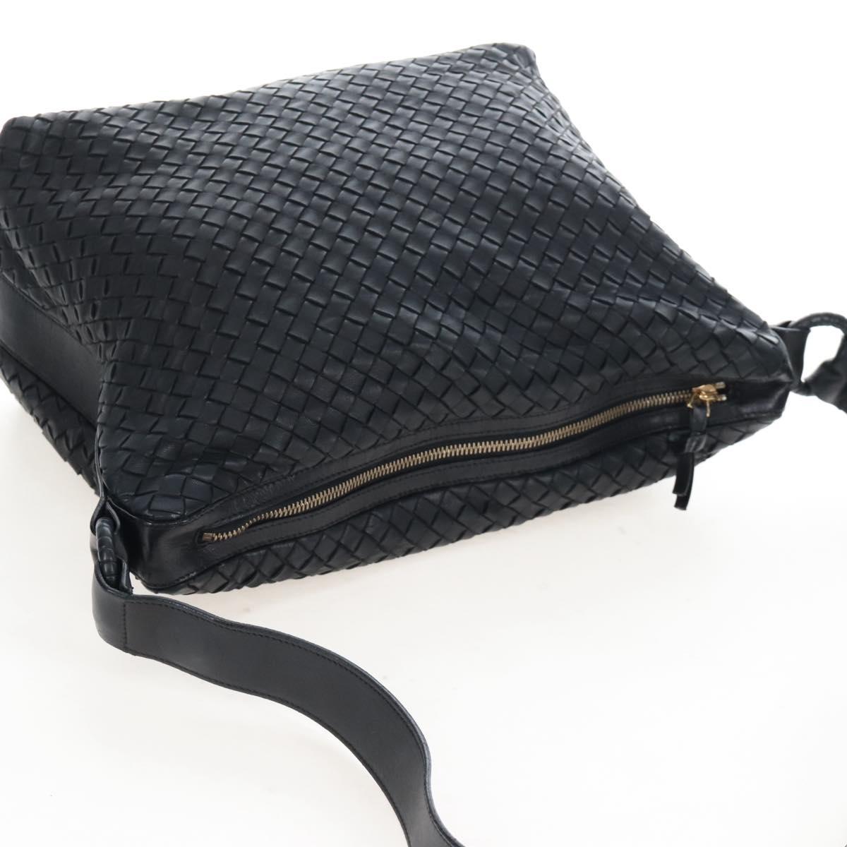 Bottega Veneta INTRECCIATO Shoulder Bag Leather Black Gold 115658 Auth BA15872