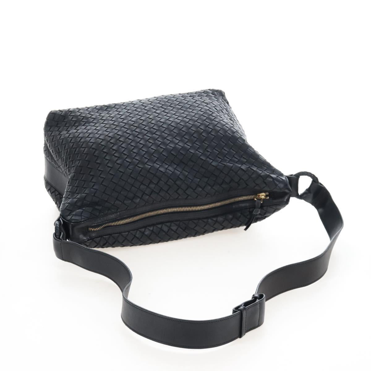 Bottega Veneta INTRECCIATO Shoulder Bag Leather Black Gold 115658 Auth BA15872