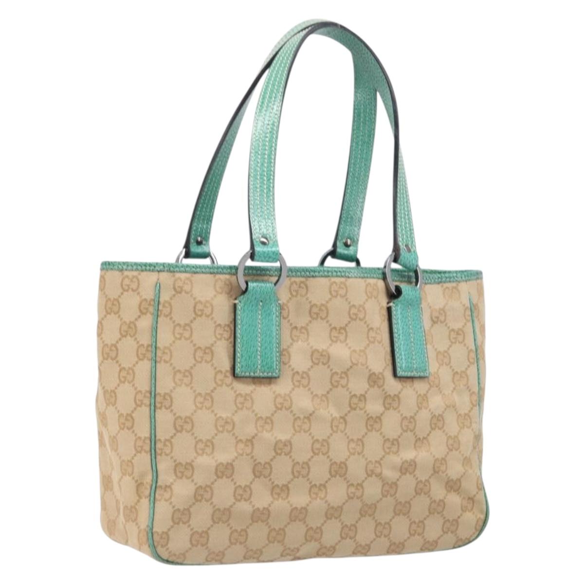 GUCCI GG Canvas Tote Bag Beige Silver 113019 Auth BA15877V
