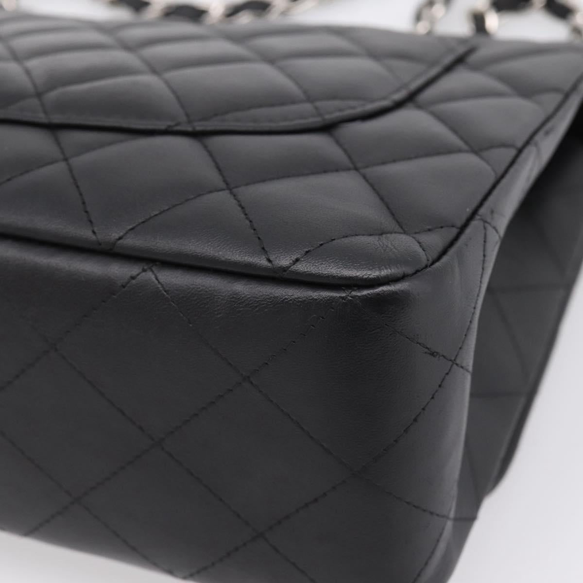 CHANEL Big Matelasse30 Chain Bag Lamb Skin Black Silver CC Auth BA15881SAM